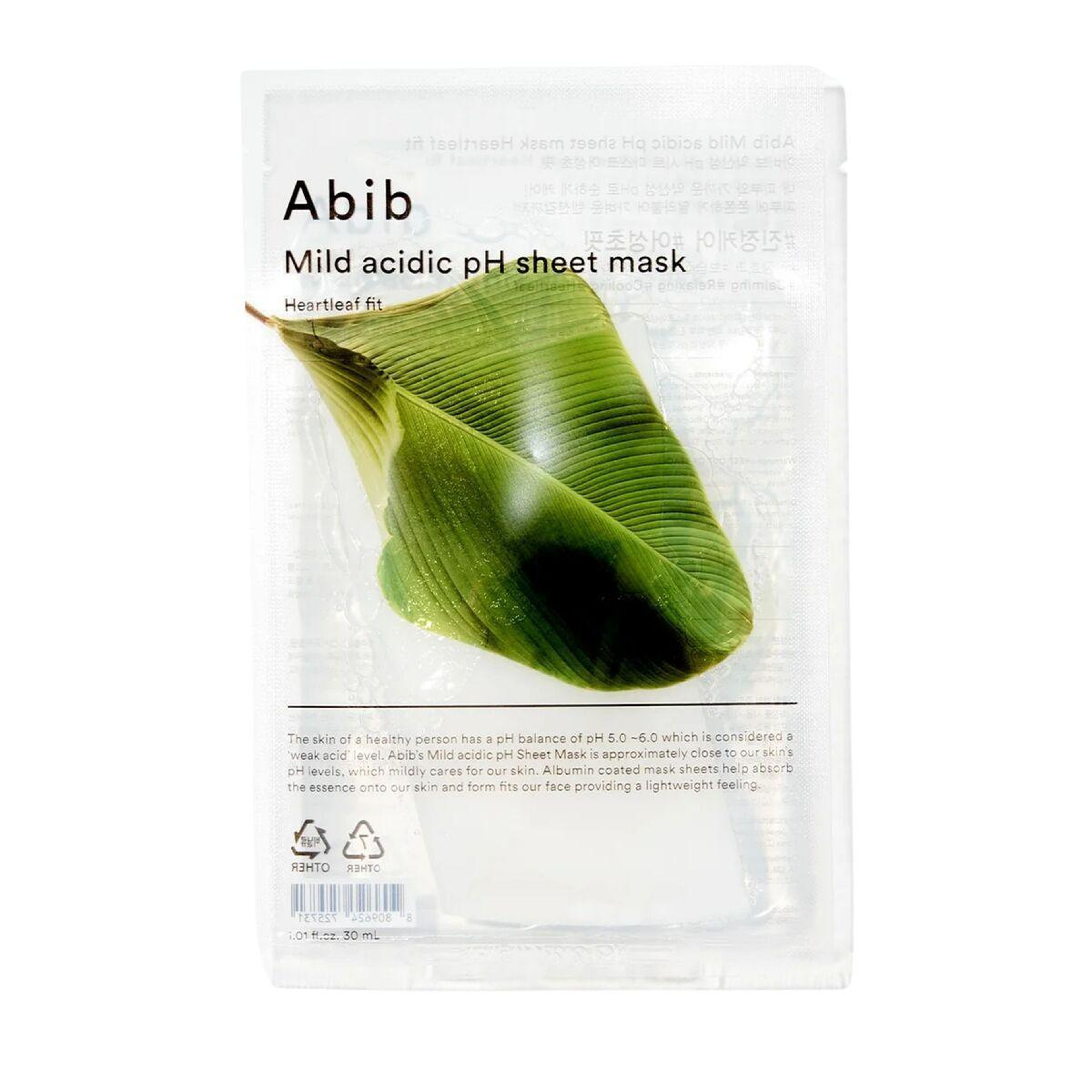 Abib Mild Acidic pH Sheet Mask Heartleaf Fit - %89 Kalp Yaprağı Özlü Yatıştırıcı Maske