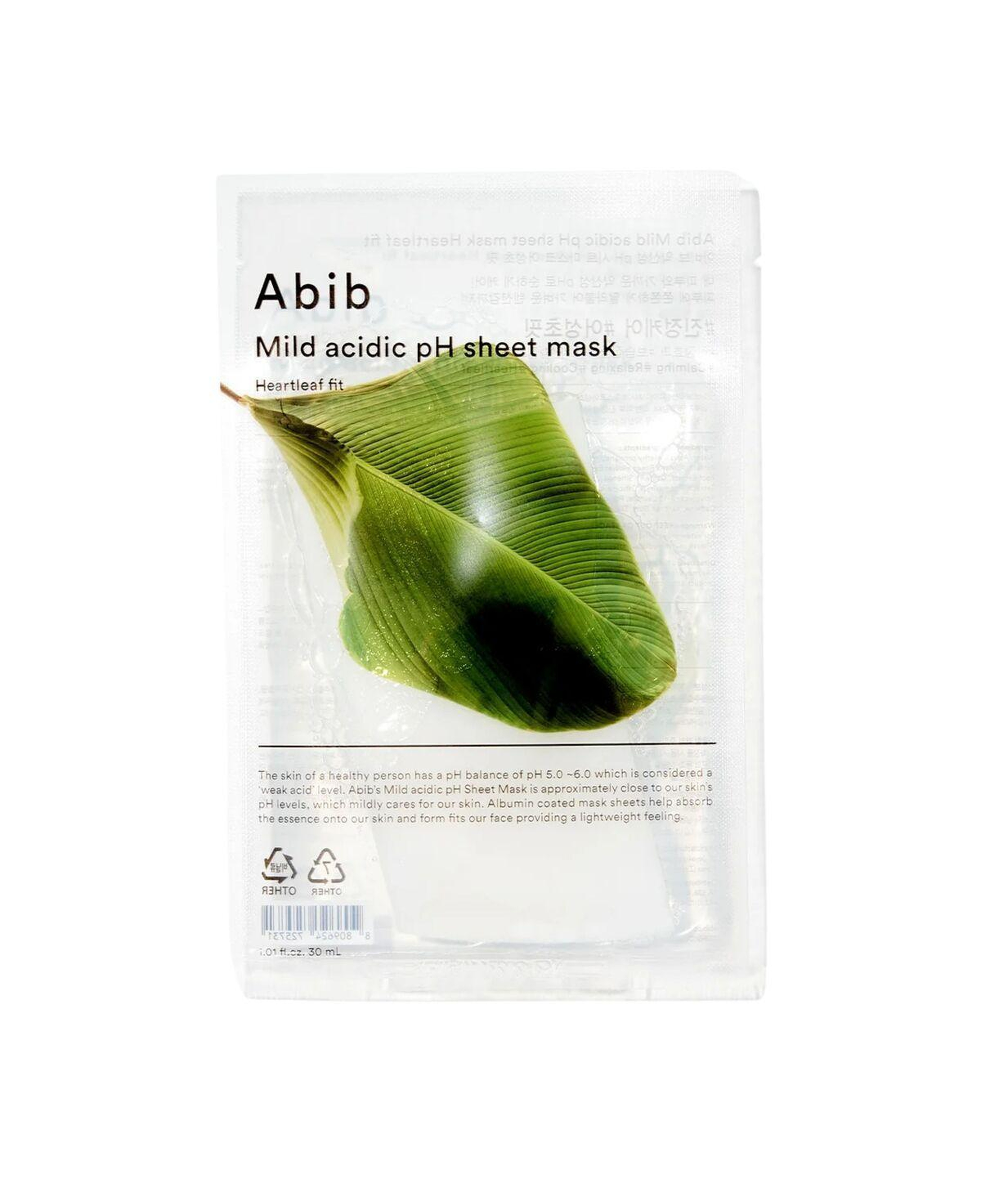 Abib Mild Acidic pH Sheet Mask Heartleaf Fit - %89 Kalp Yaprağı Özlü Yatıştırıcı Maske