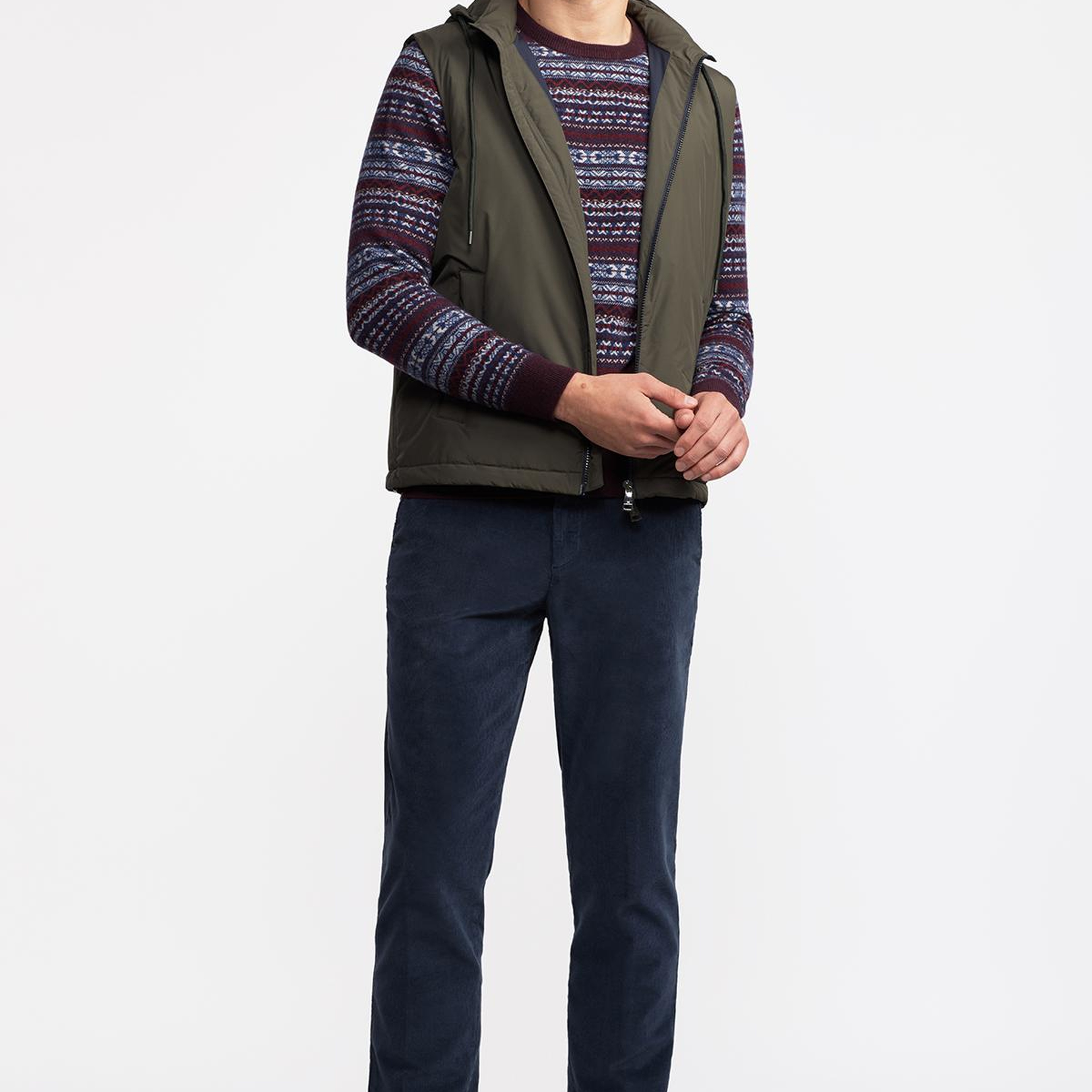 Erkek Haki Casual Kapüşonlu Yelek