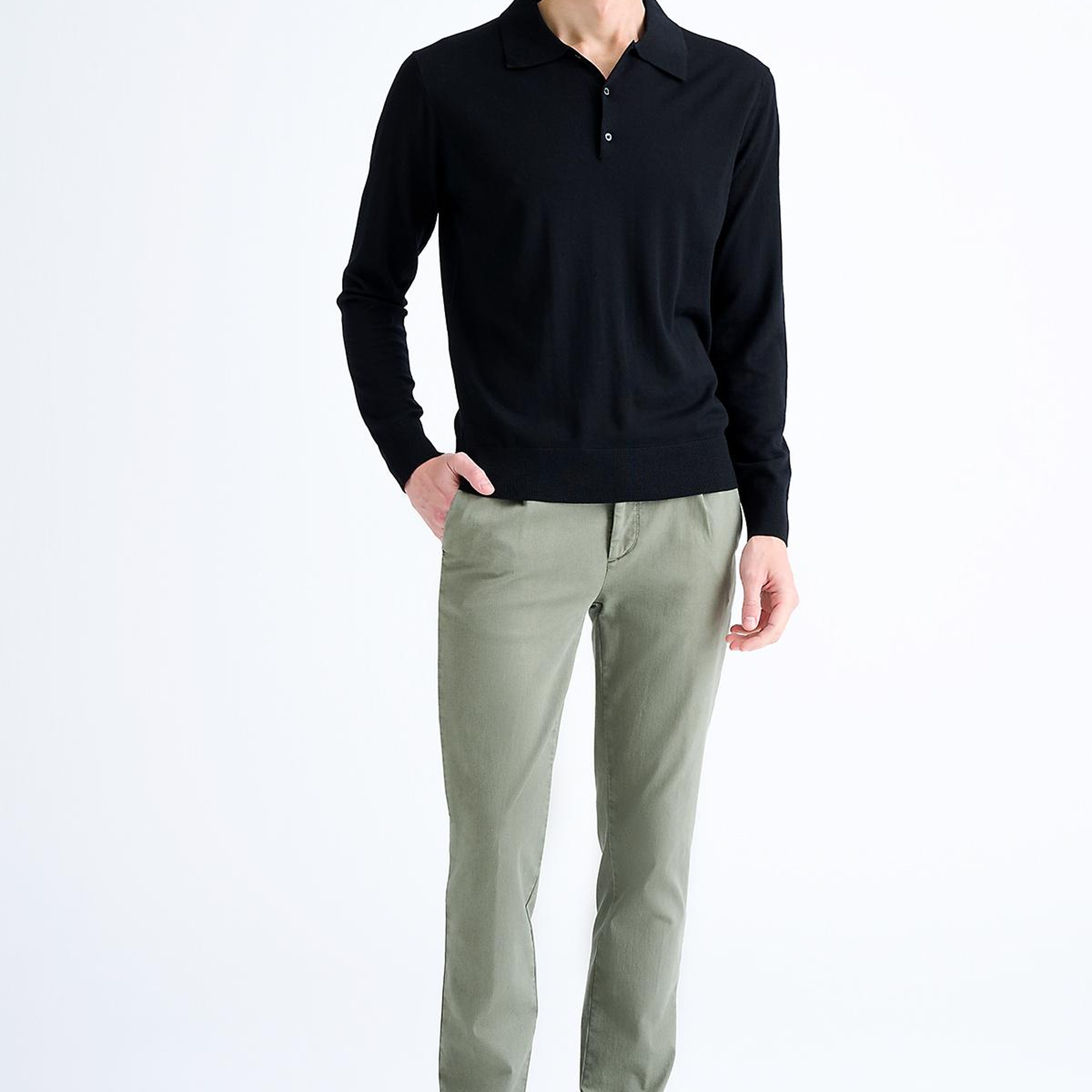 Erkek Siyah Polo Yaka Yün Kazak