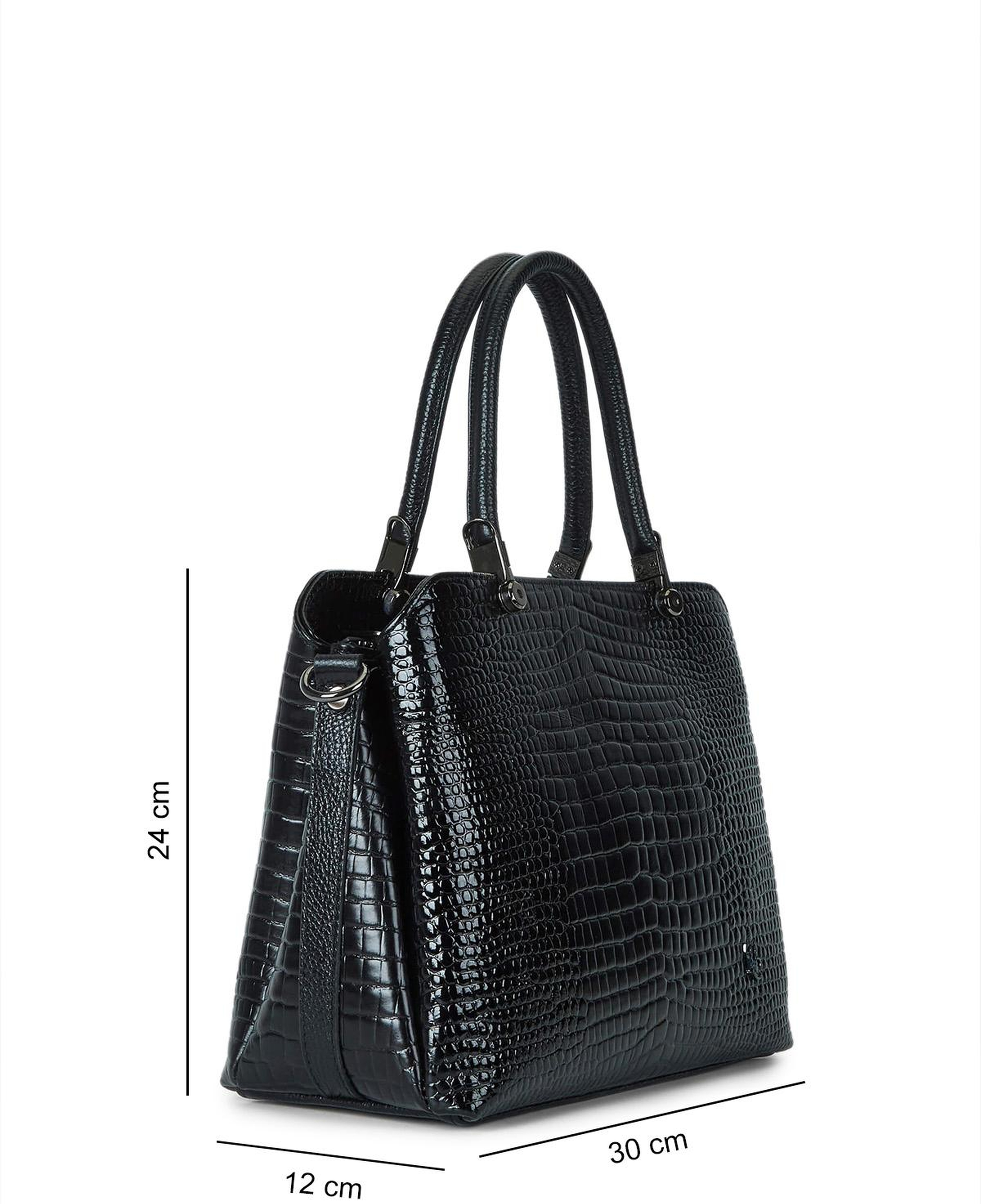 Tamer Tanca Kadın Hakiki Deri Siyah Kroko Kol Çantası