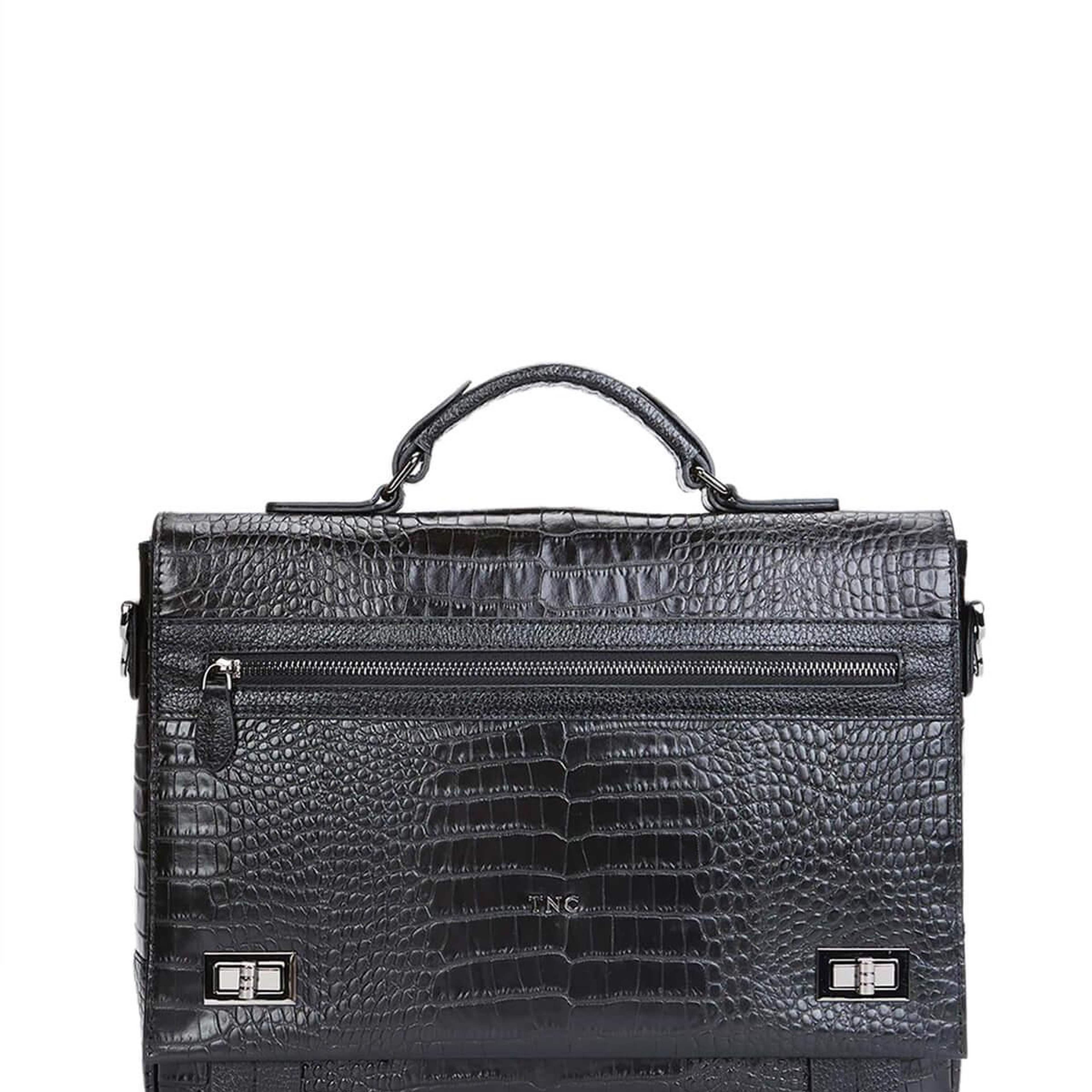 Tamer Tanca Erkek Hakiki Deri Siyah Kroko Evrak Çantası