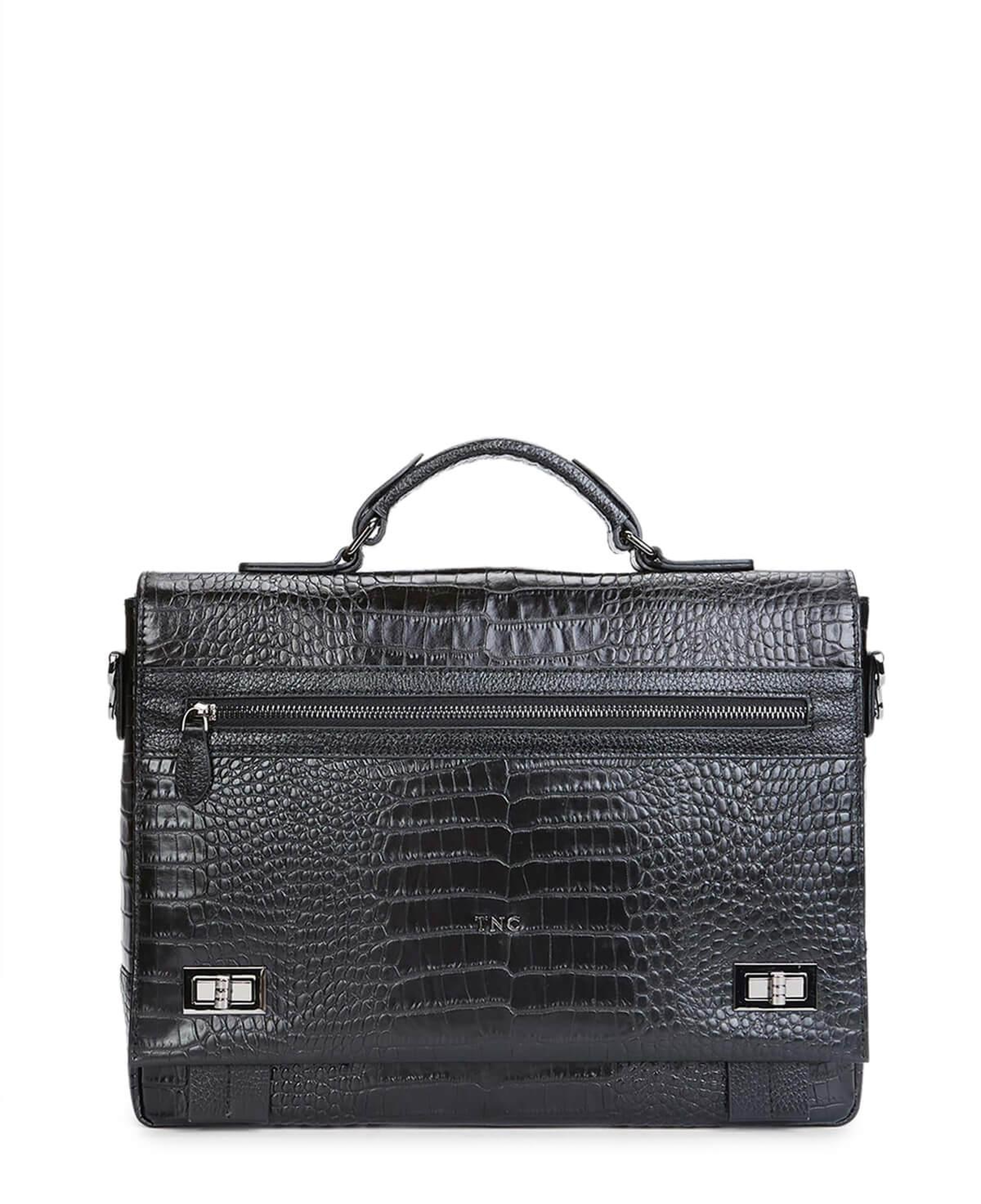 Tamer Tanca Erkek Hakiki Deri Siyah Kroko Evrak Çantası