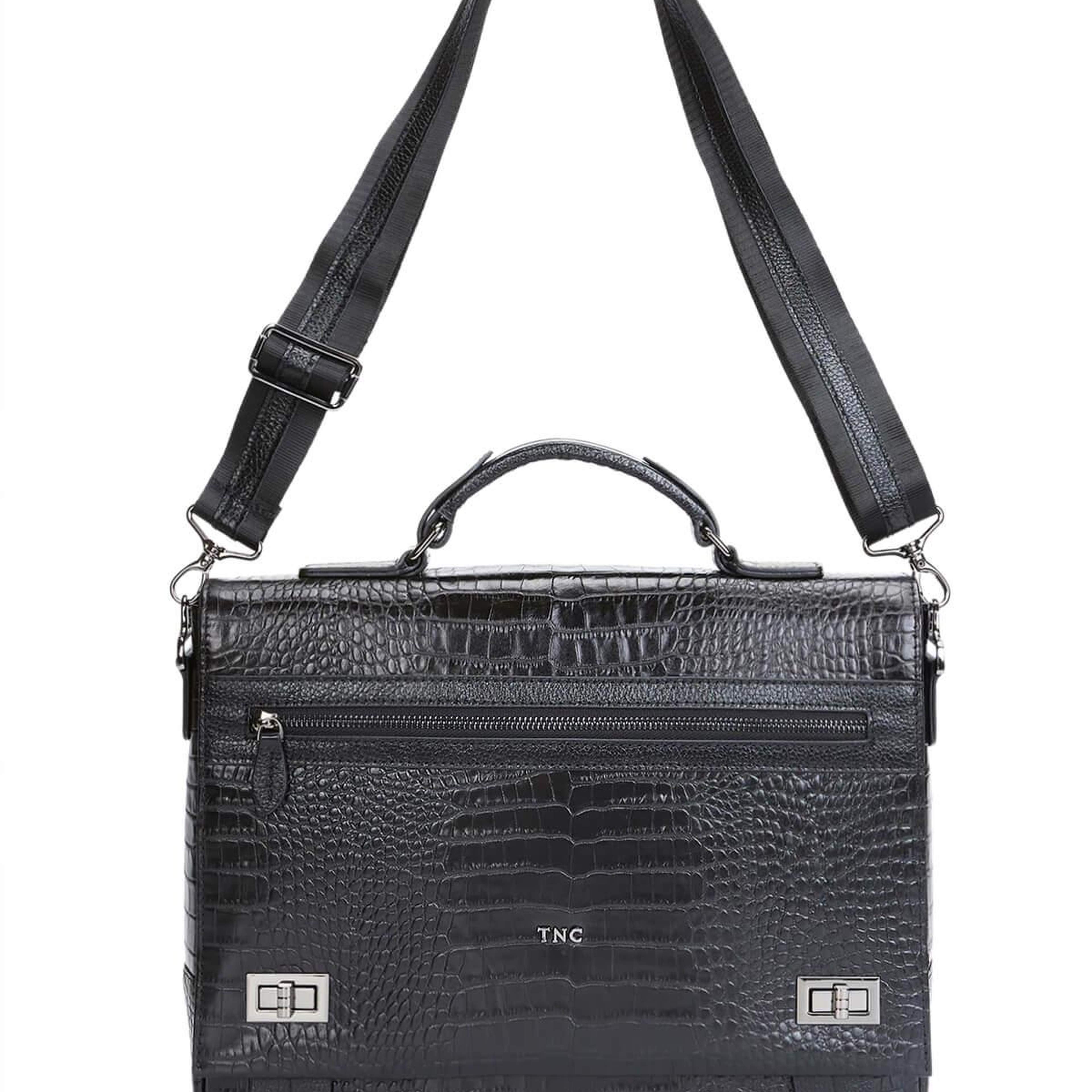 Tamer Tanca Erkek Hakiki Deri Siyah Kroko Evrak Çantası