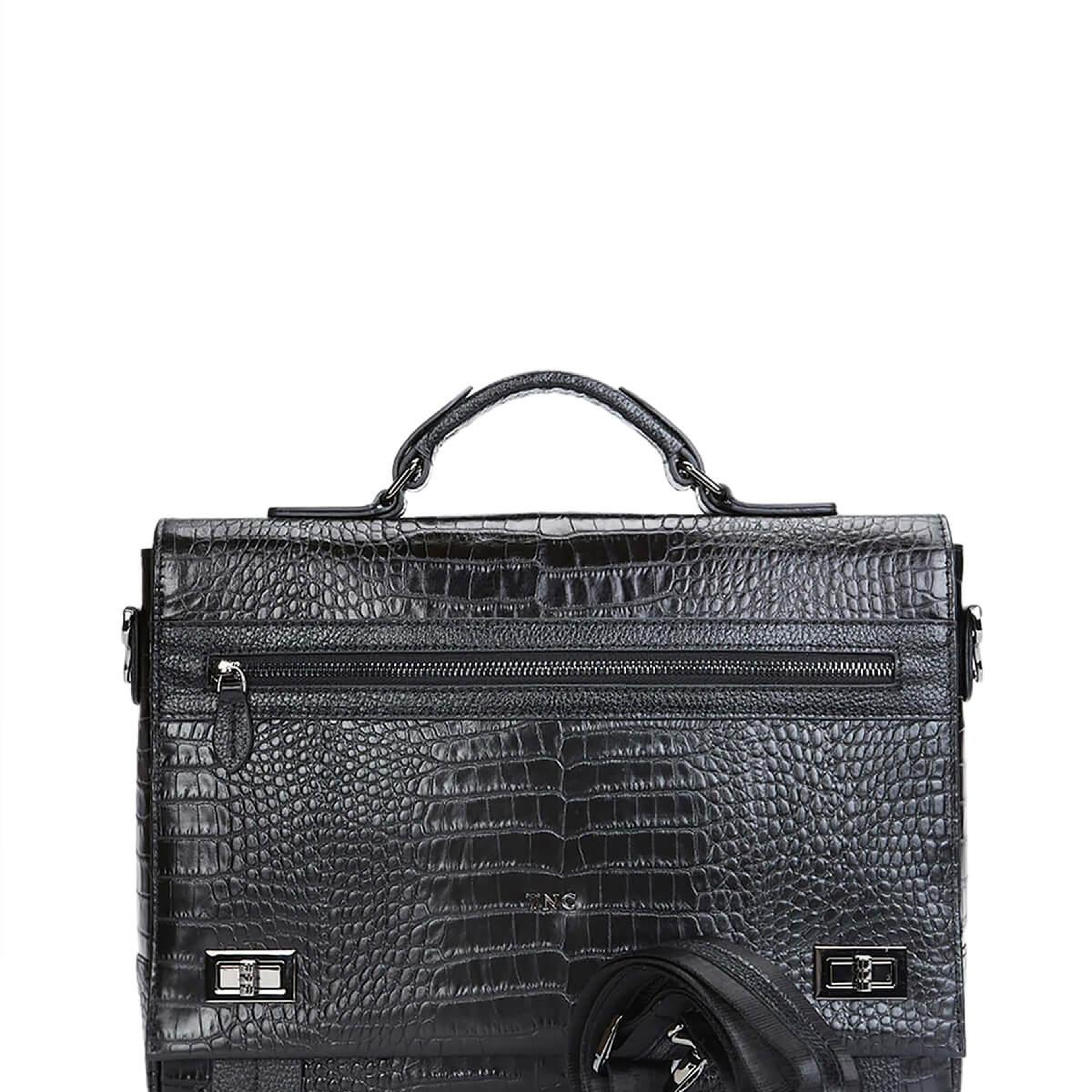 Tamer Tanca Erkek Hakiki Deri Siyah Kroko Evrak Çantası