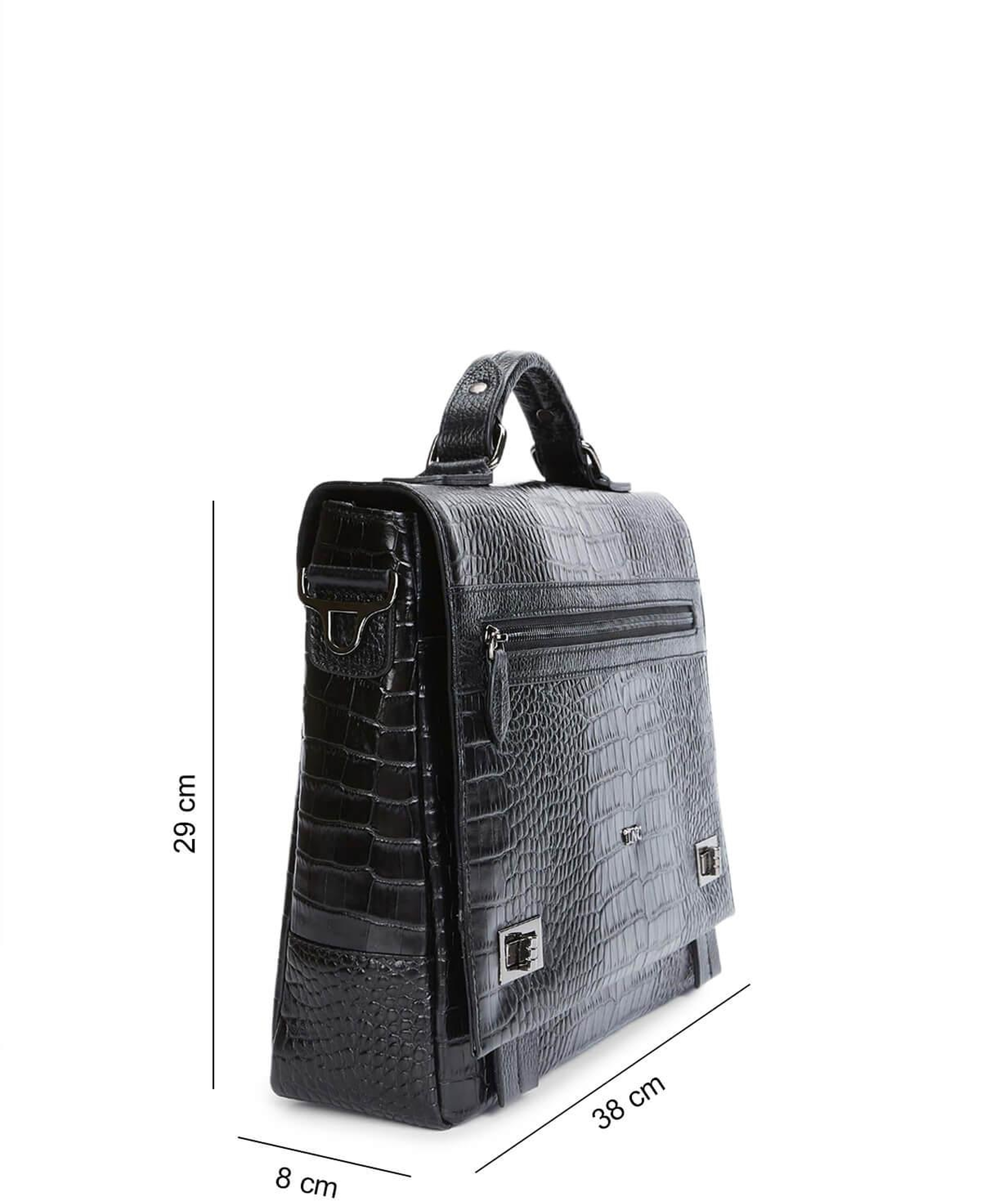 Tamer Tanca Erkek Hakiki Deri Siyah Kroko Evrak Çantası