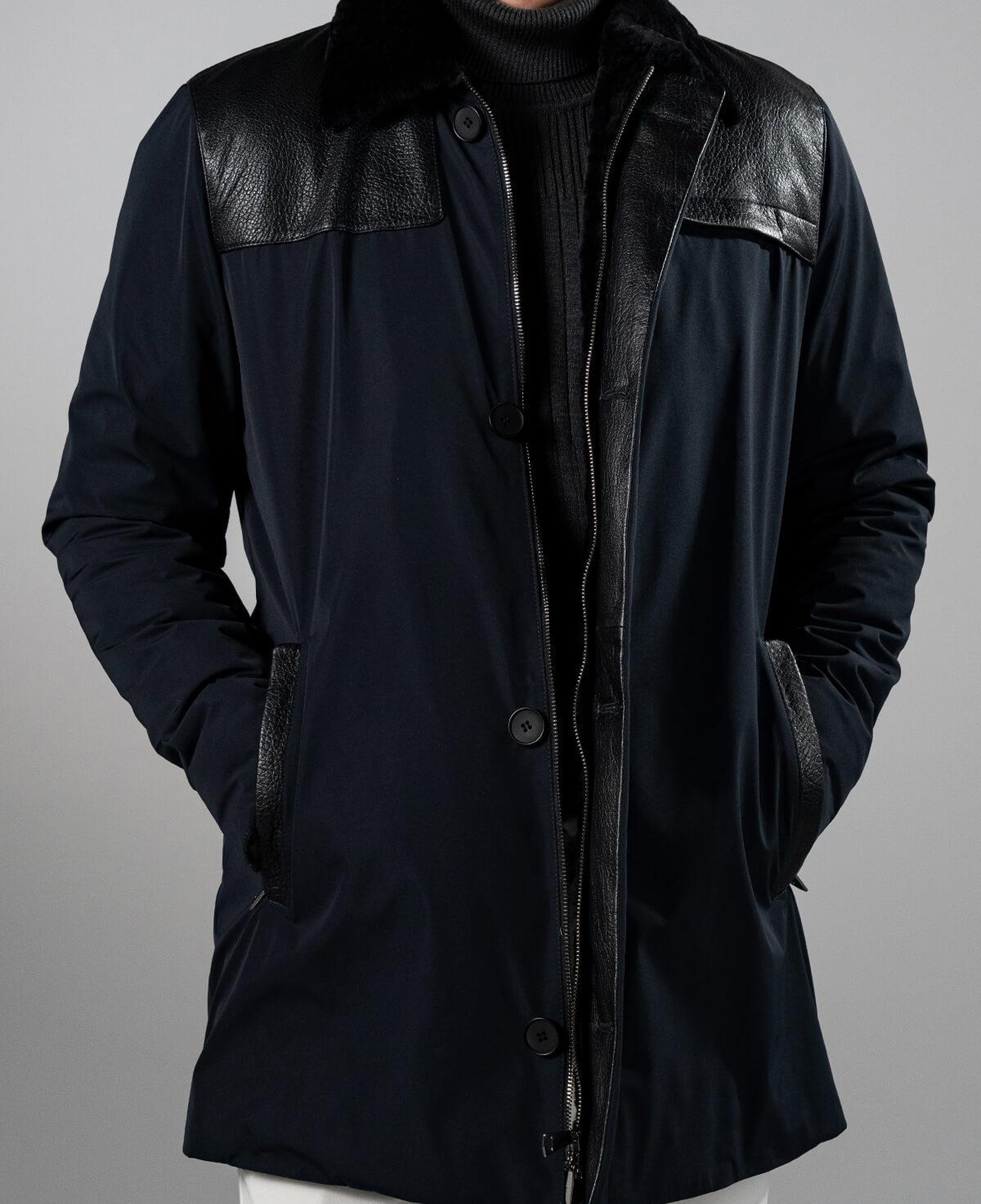 Tamer Tanca Erkek Tekstil & Deri Lacivert Mont