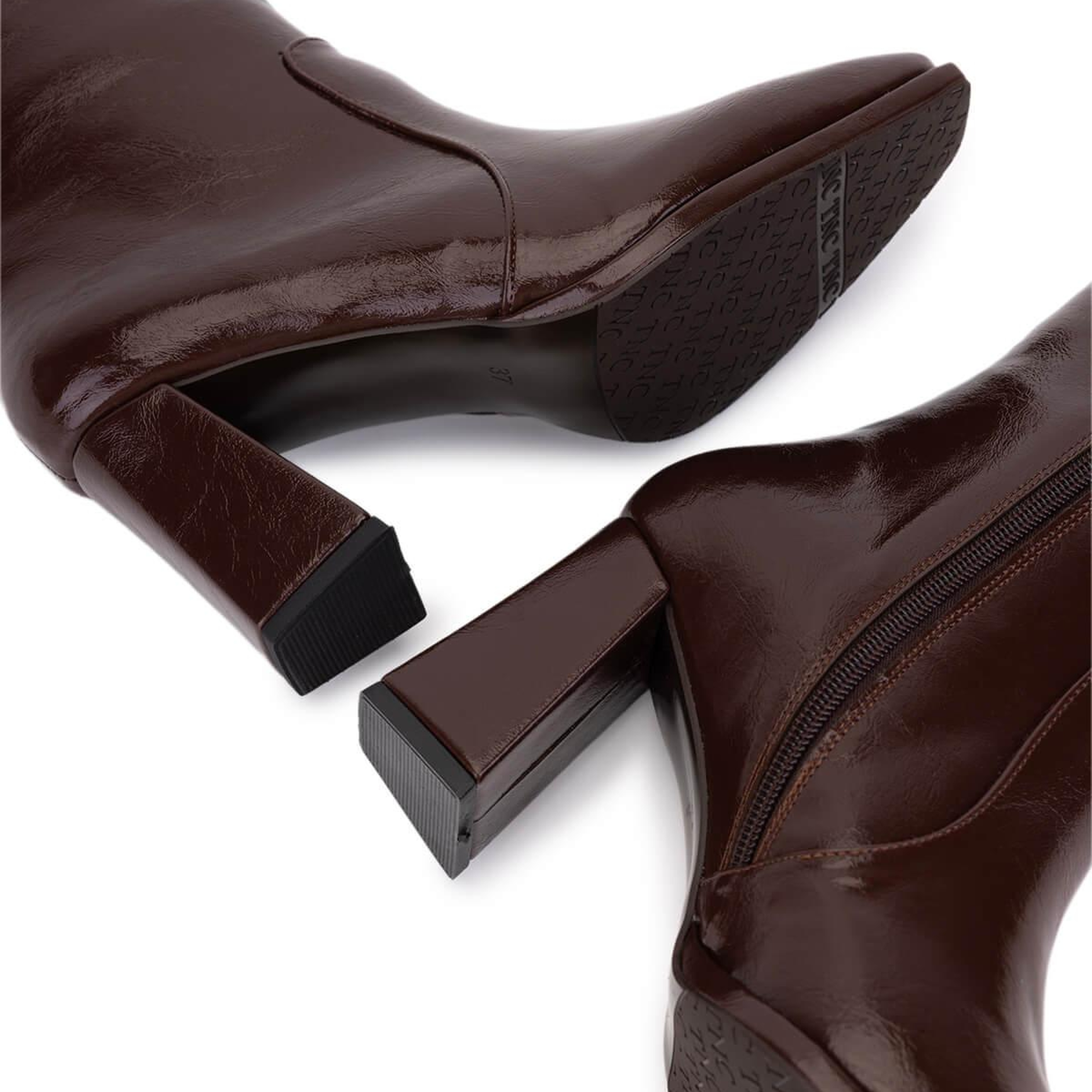 Tamer Tanca Kadın Suni Deri Kahverengi Rugan Topuklu Bot