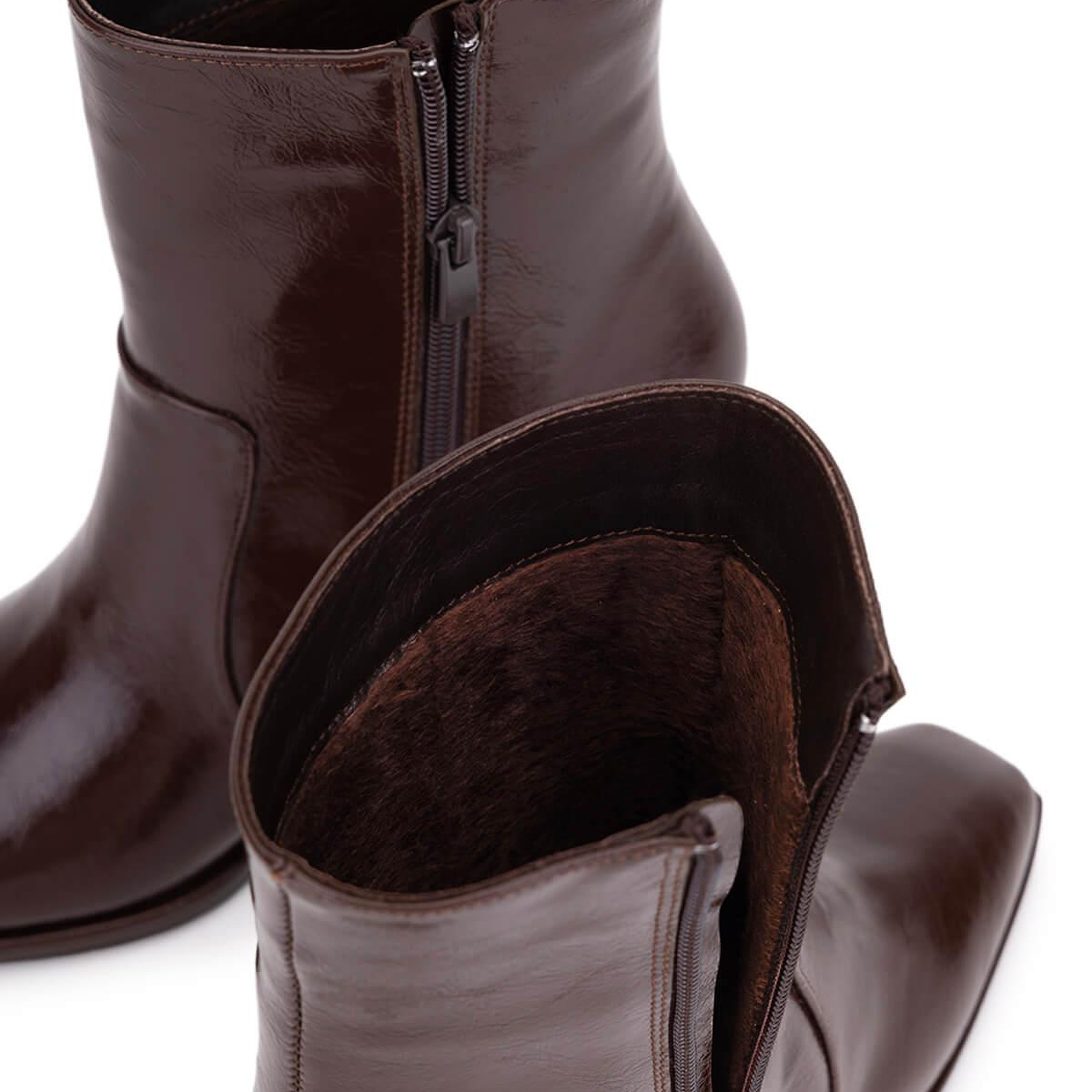 Tamer Tanca Kadın Suni Deri Kahverengi Rugan Topuklu Bot