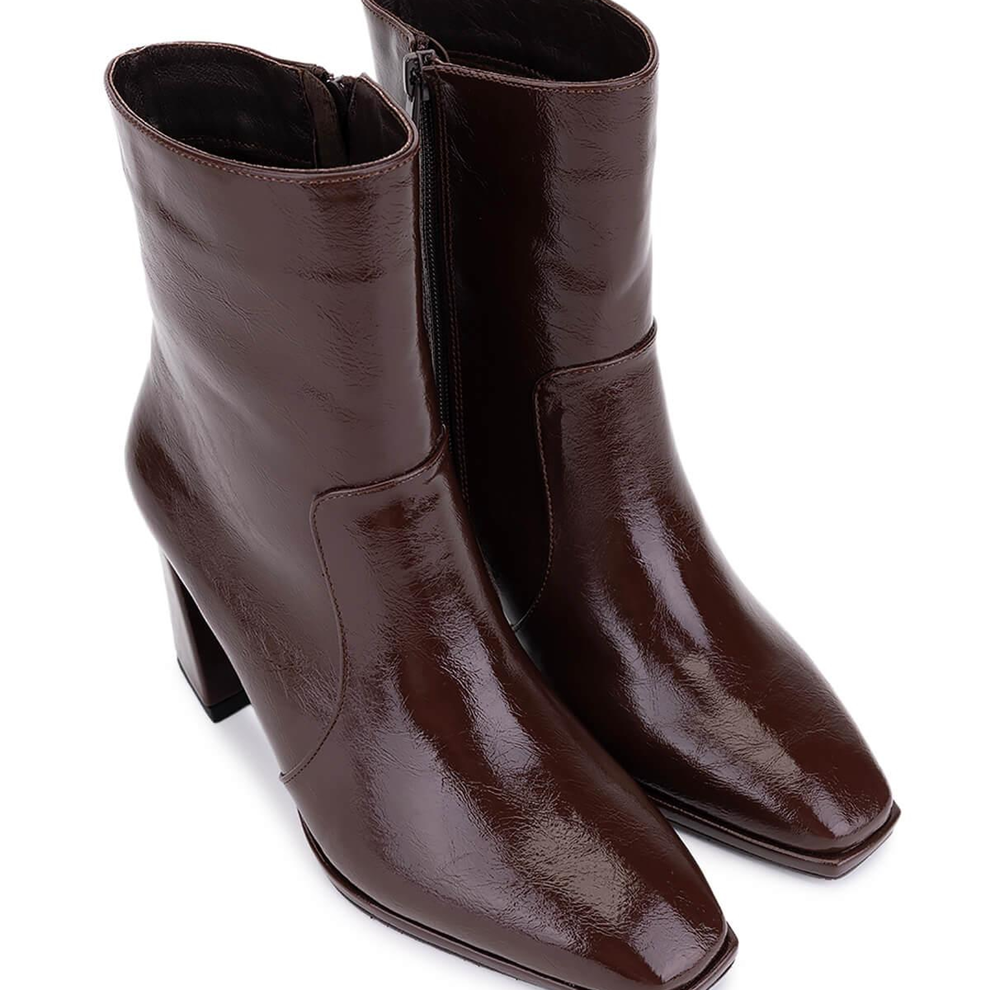 Tamer Tanca Kadın Suni Deri Kahverengi Rugan Topuklu Bot