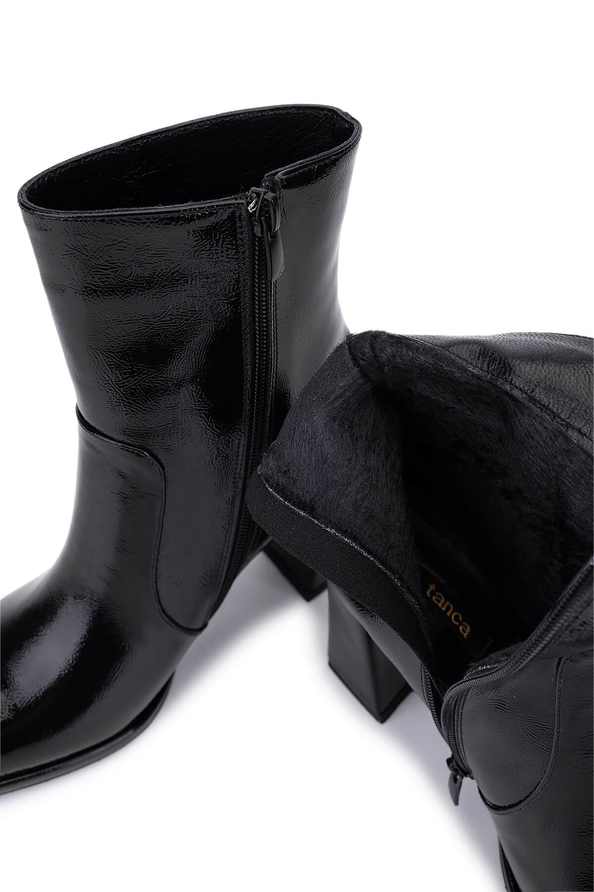 Tamer Tanca Kadın Siyah Kırışık Rugan Topuklu Bot