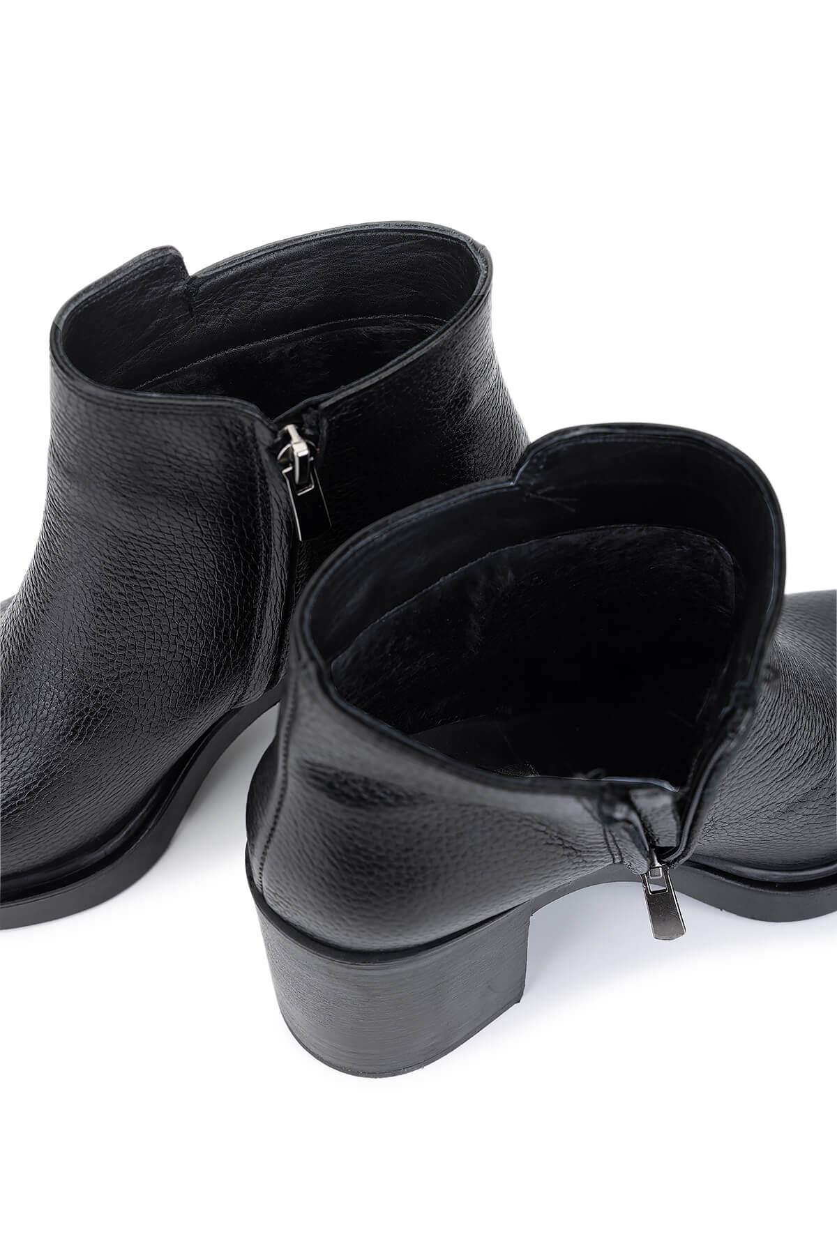 Tamer Tanca Kadın Hakiki Deri Siyah Floter Topuklu Bot
