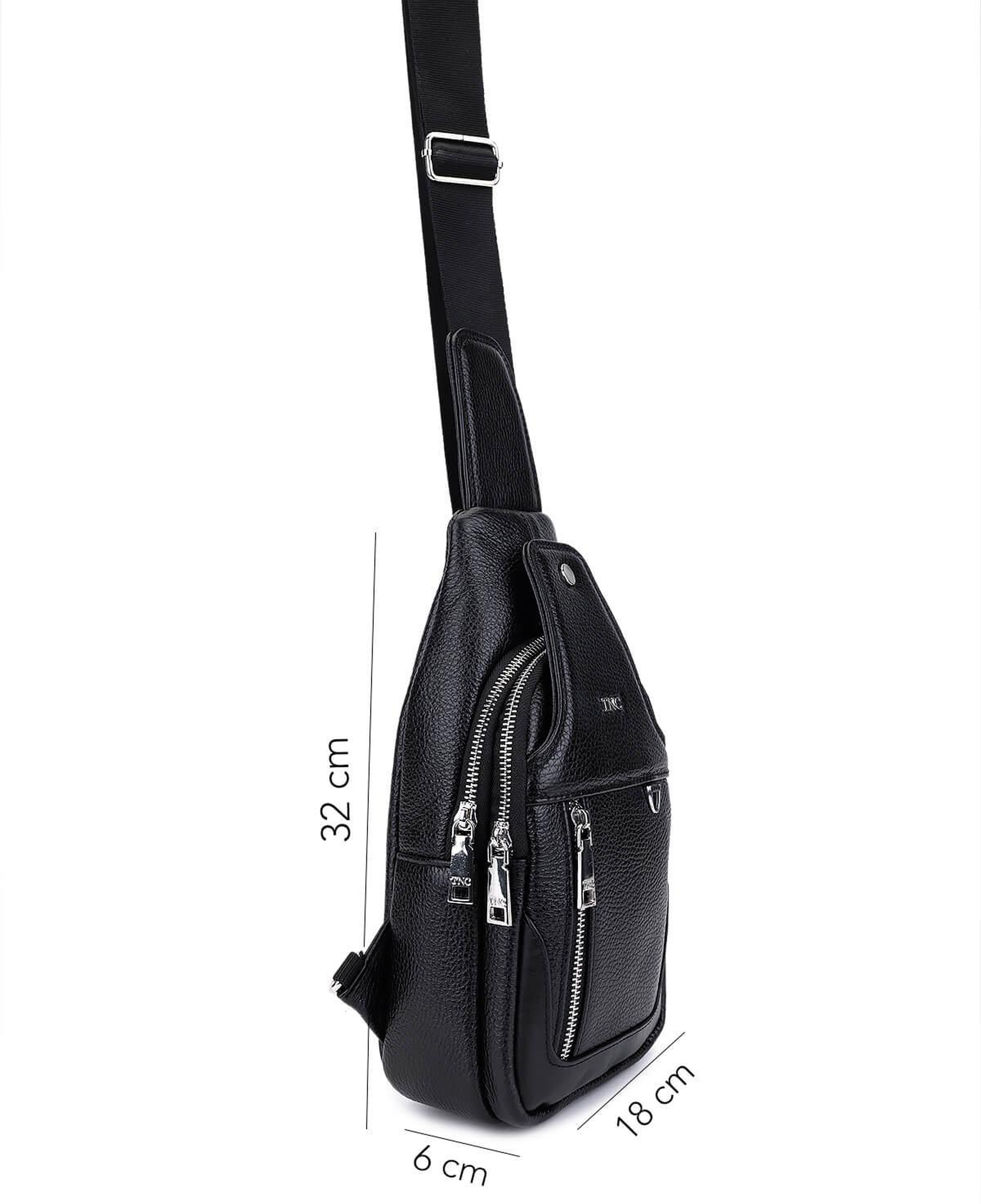 Tamer Tanca Erkek Hakiki Deri Siyah Floter Body Bag Çanta