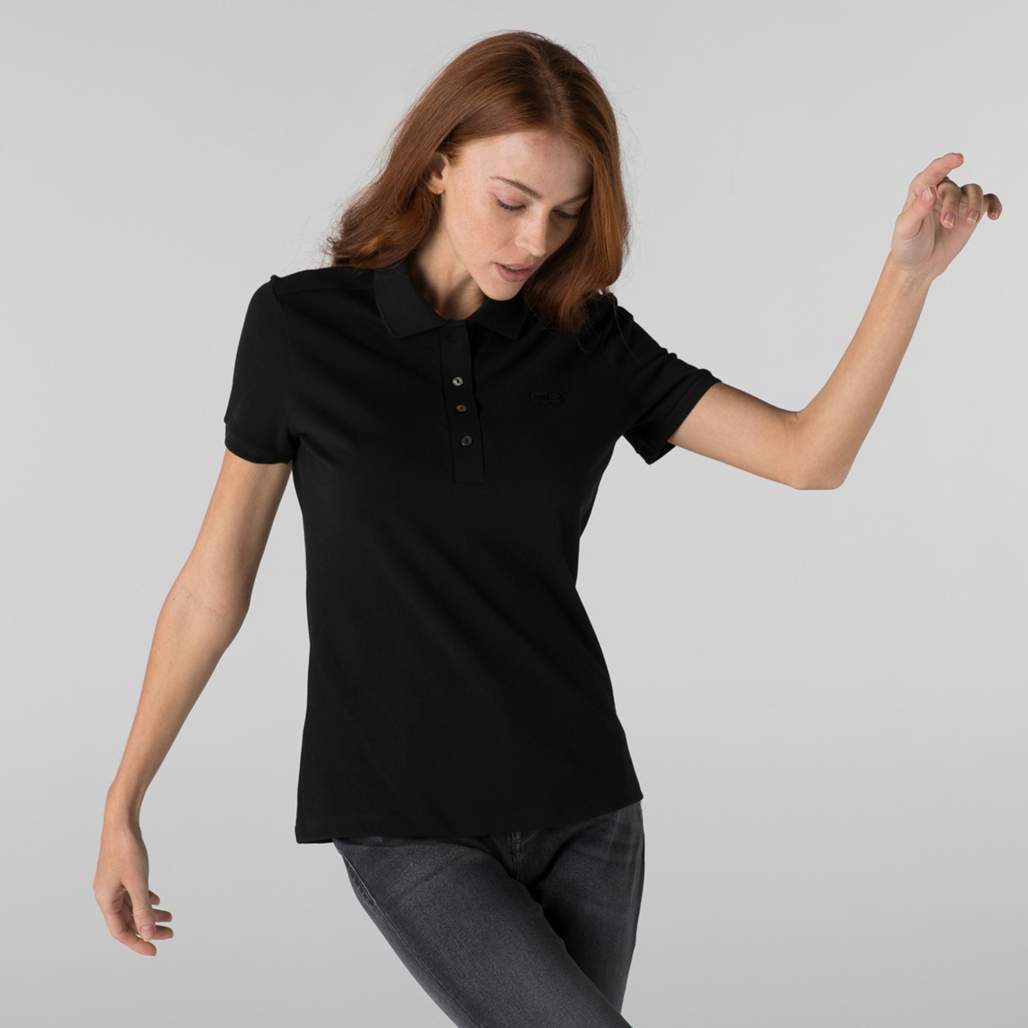 Lacoste L.12.D Kadın Slim Fit Siyah Polo