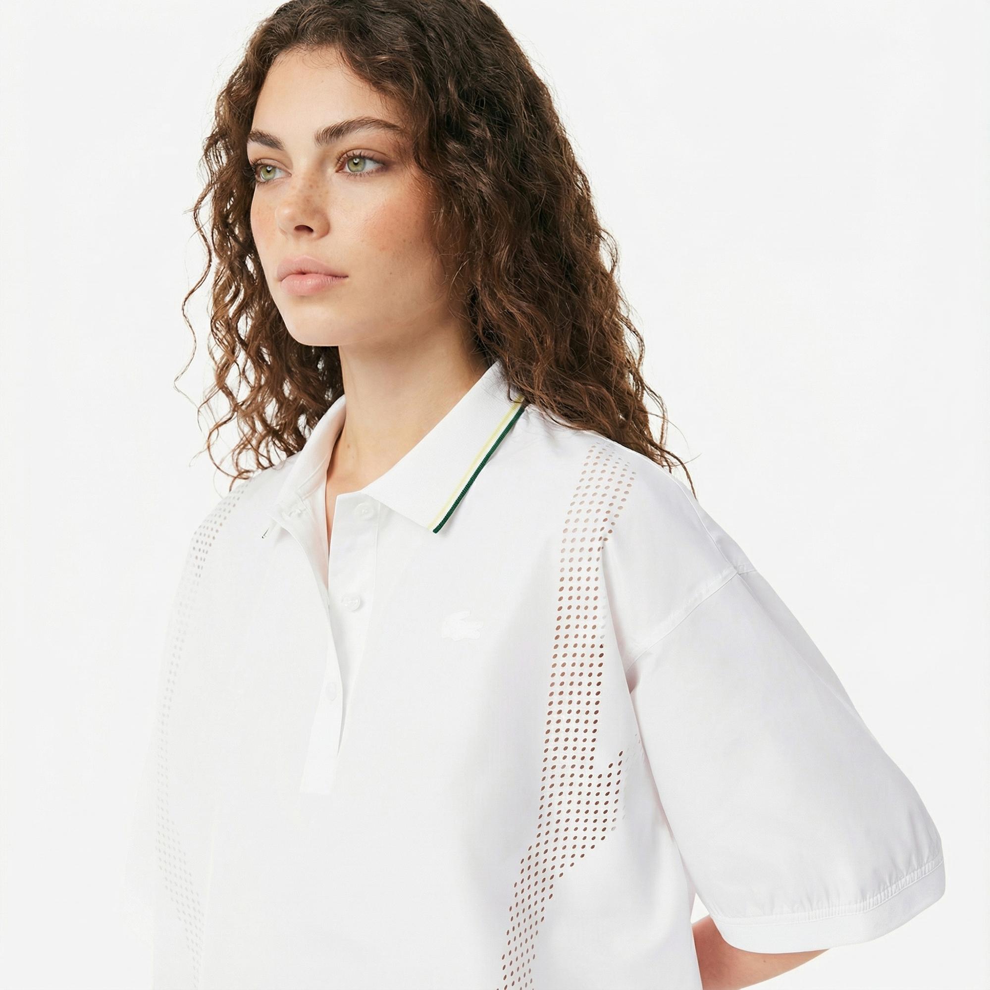 Lacoste Kadın Oversize Fit Kısa Kollu Beyaz Polo