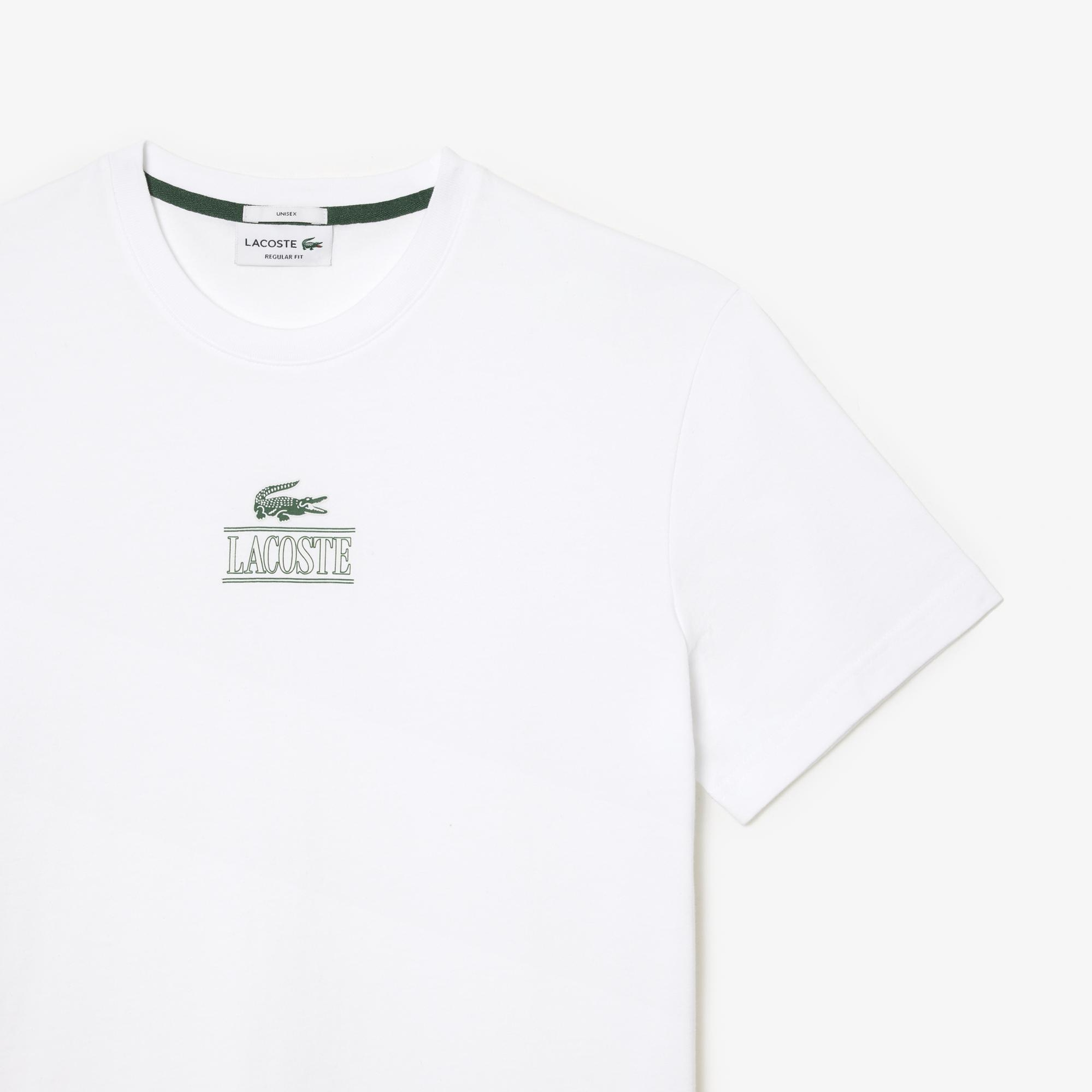 Lacoste Unisex Regular Fit Bisiklet Yaka Baskılı Beyaz T-Shirt