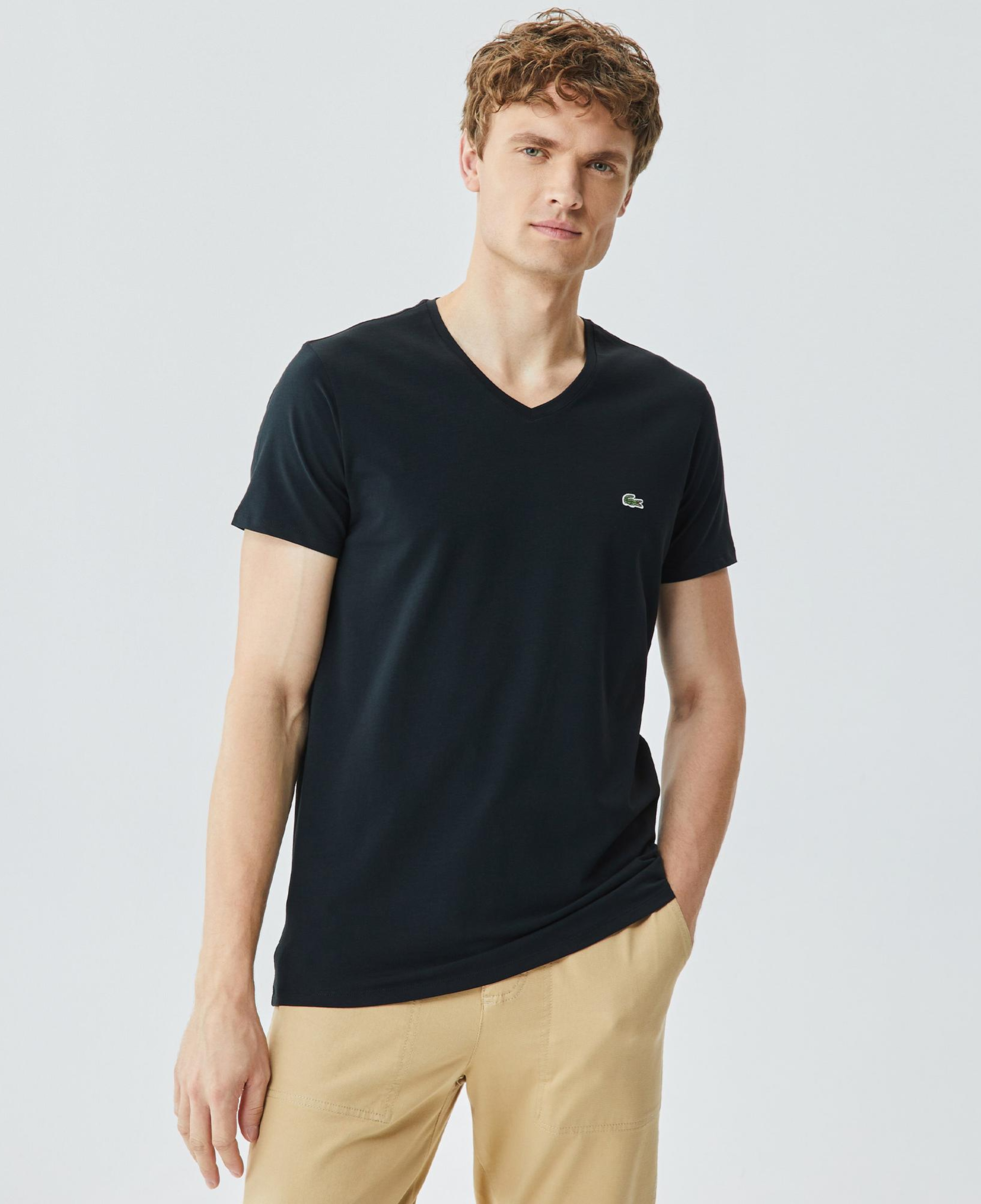 Lacoste Erkek Slim Fit V Yaka Siyah T-Shirt
