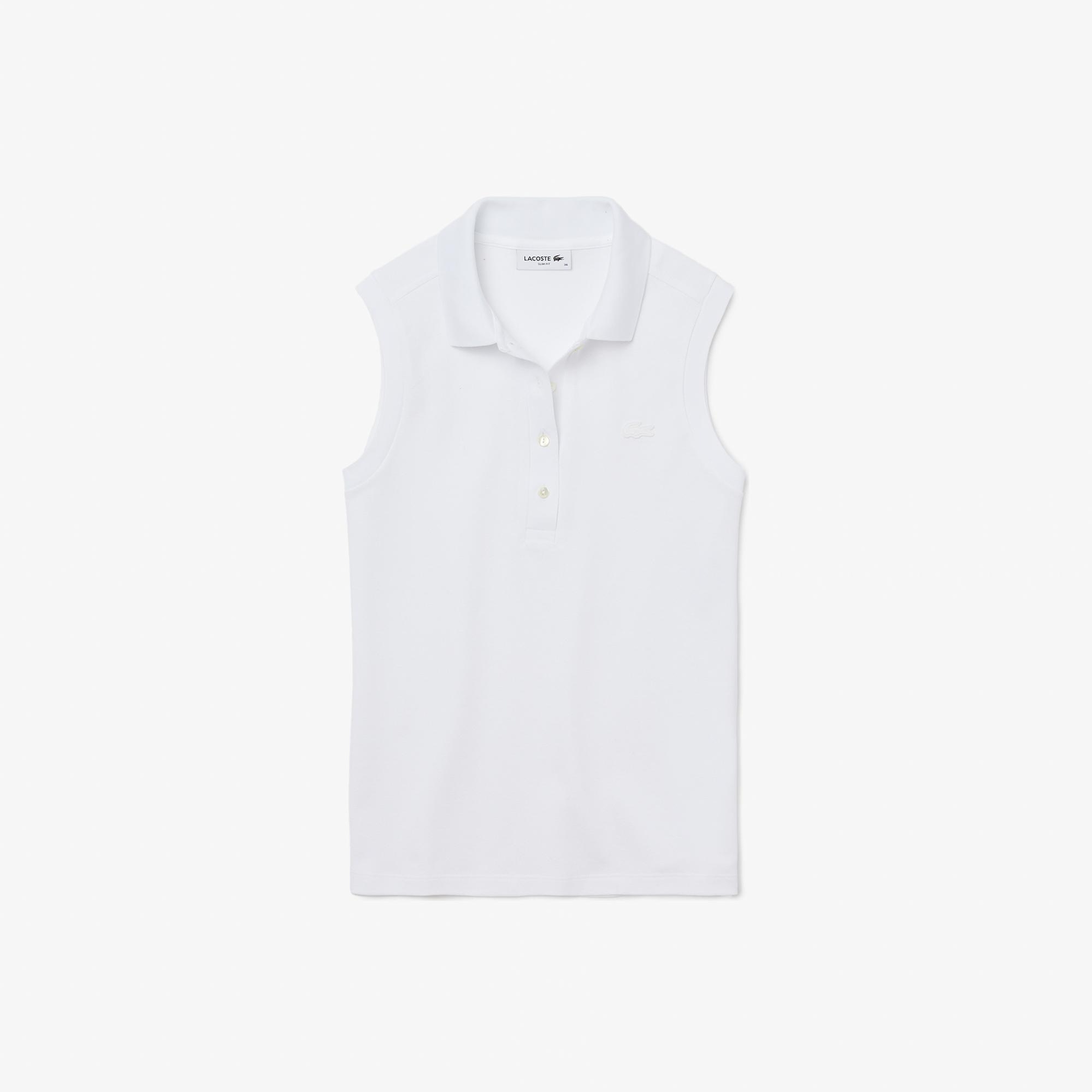 Lacoste L.12.D Kadın Slim Fit Kolsuz Beyaz Polo