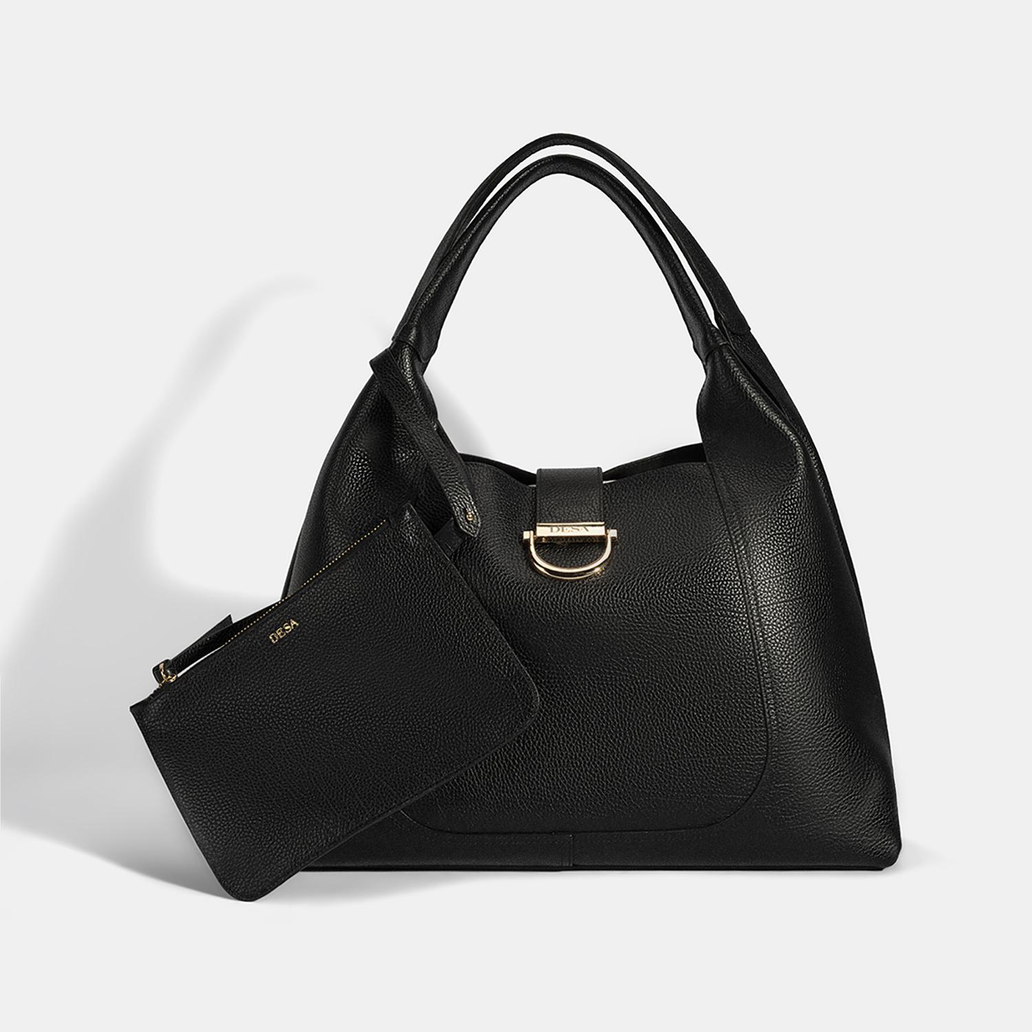 DESA Kadın Siyah Cüzdan Aksesuarlı Deri Omuz Çantası