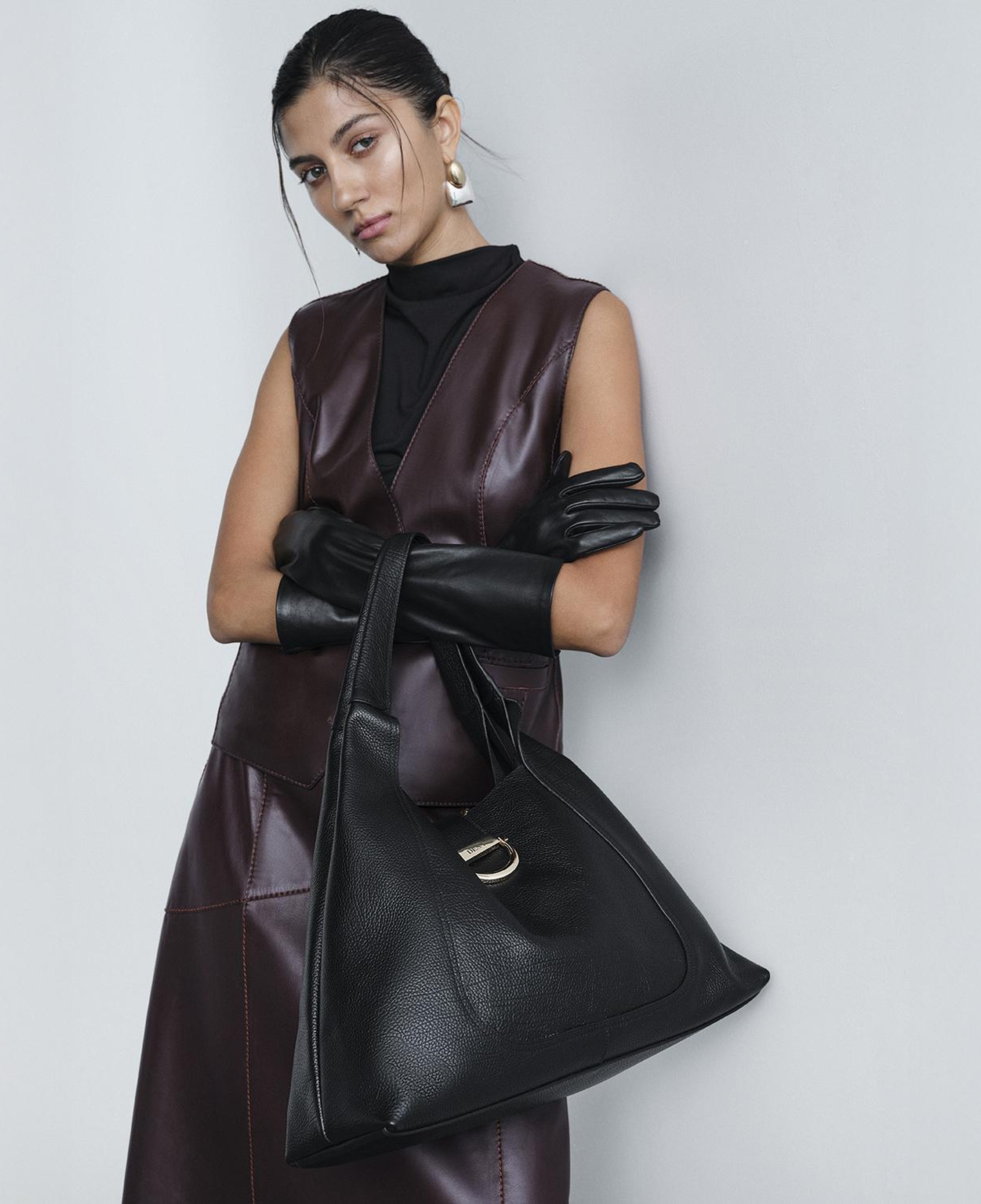 DESA Kadın Siyah Cüzdan Aksesuarlı Deri Omuz Çantası