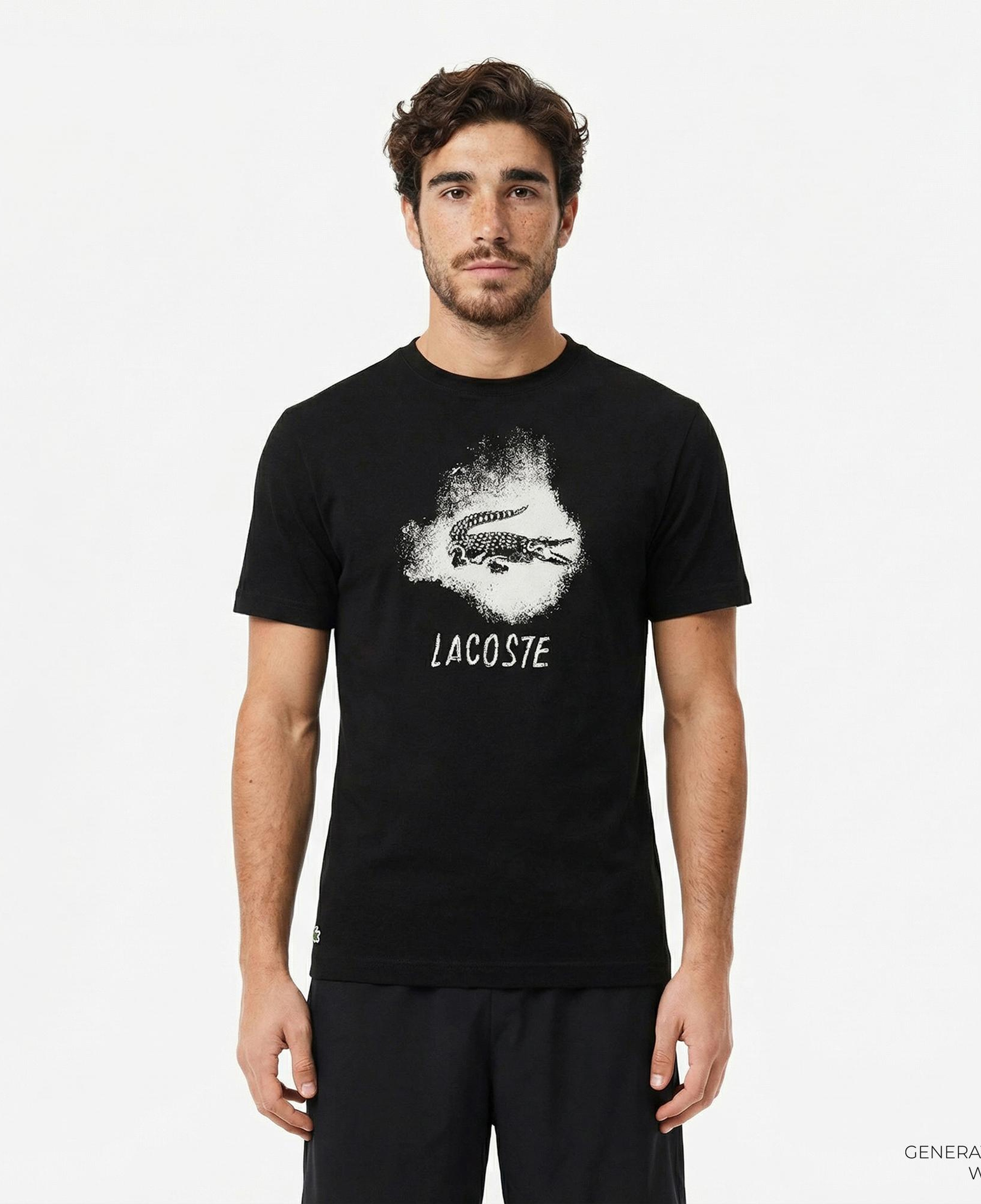 Lacoste Erkek Regular Fit Bisiklet Yaka Baskılı Siyah T-Shirt