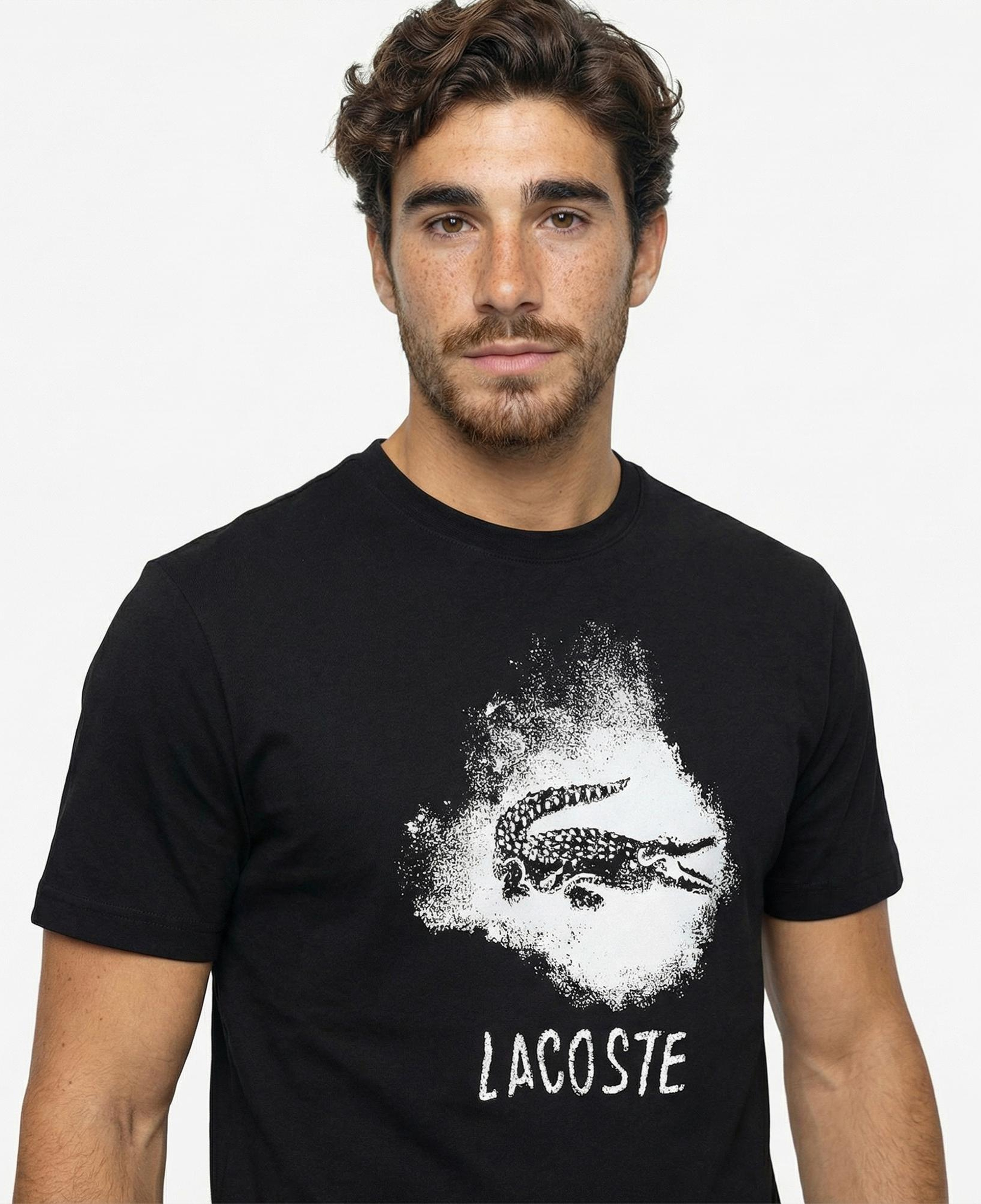 Lacoste Erkek Regular Fit Bisiklet Yaka Baskılı Siyah T-Shirt