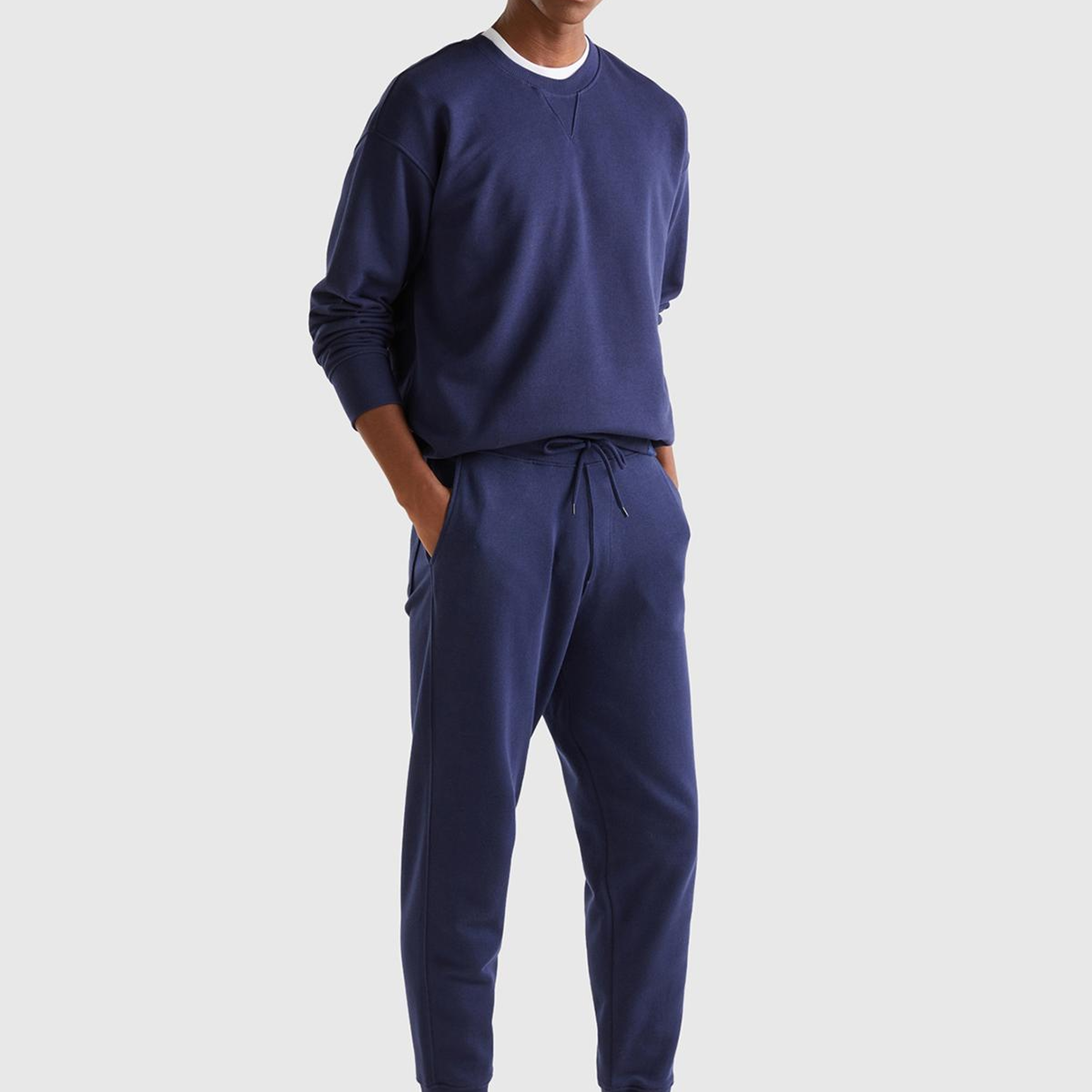 Erkek Lacivert %100 Koton Bisiklet Yaka Basic Sweatshirt