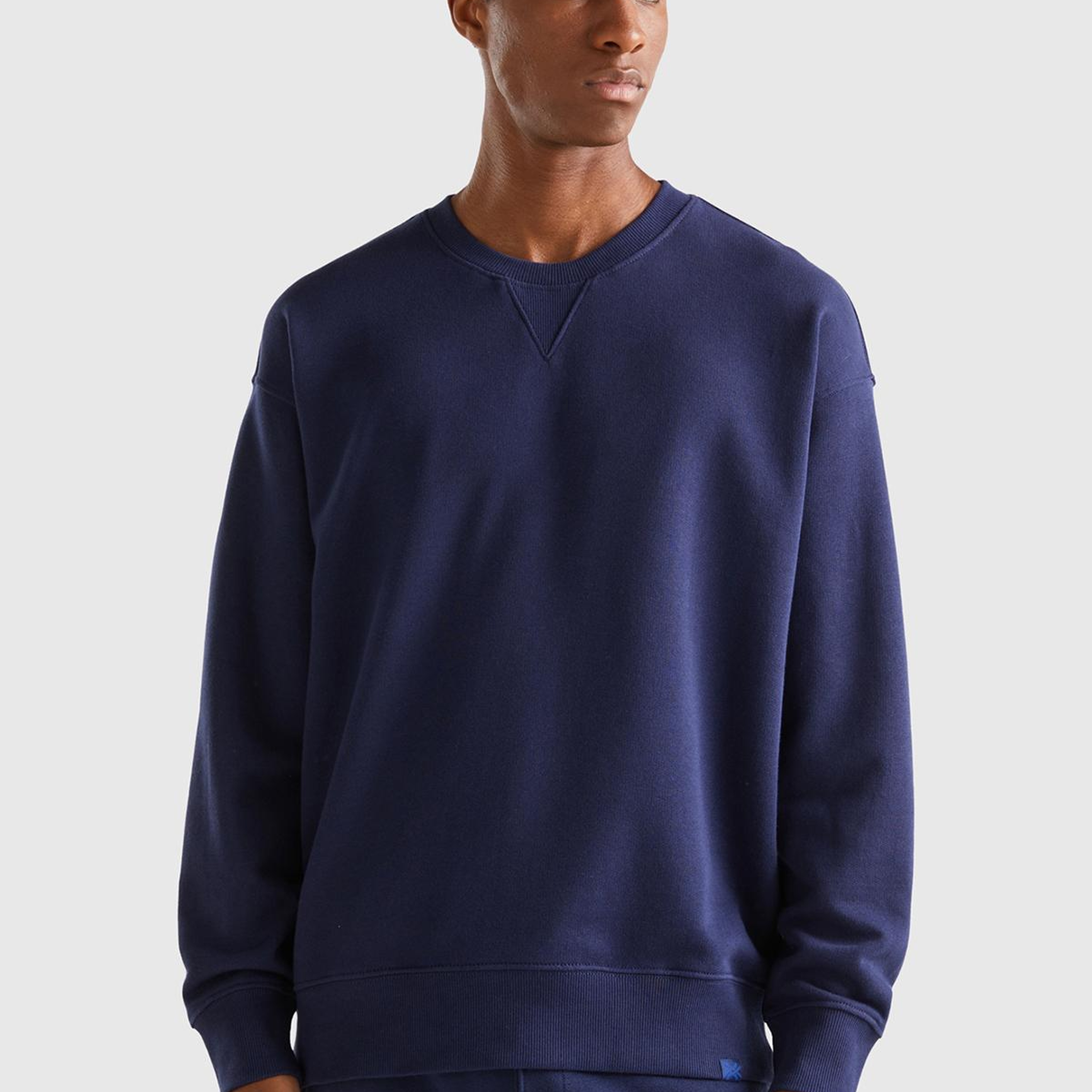 Erkek Lacivert %100 Koton Bisiklet Yaka Basic Sweatshirt
