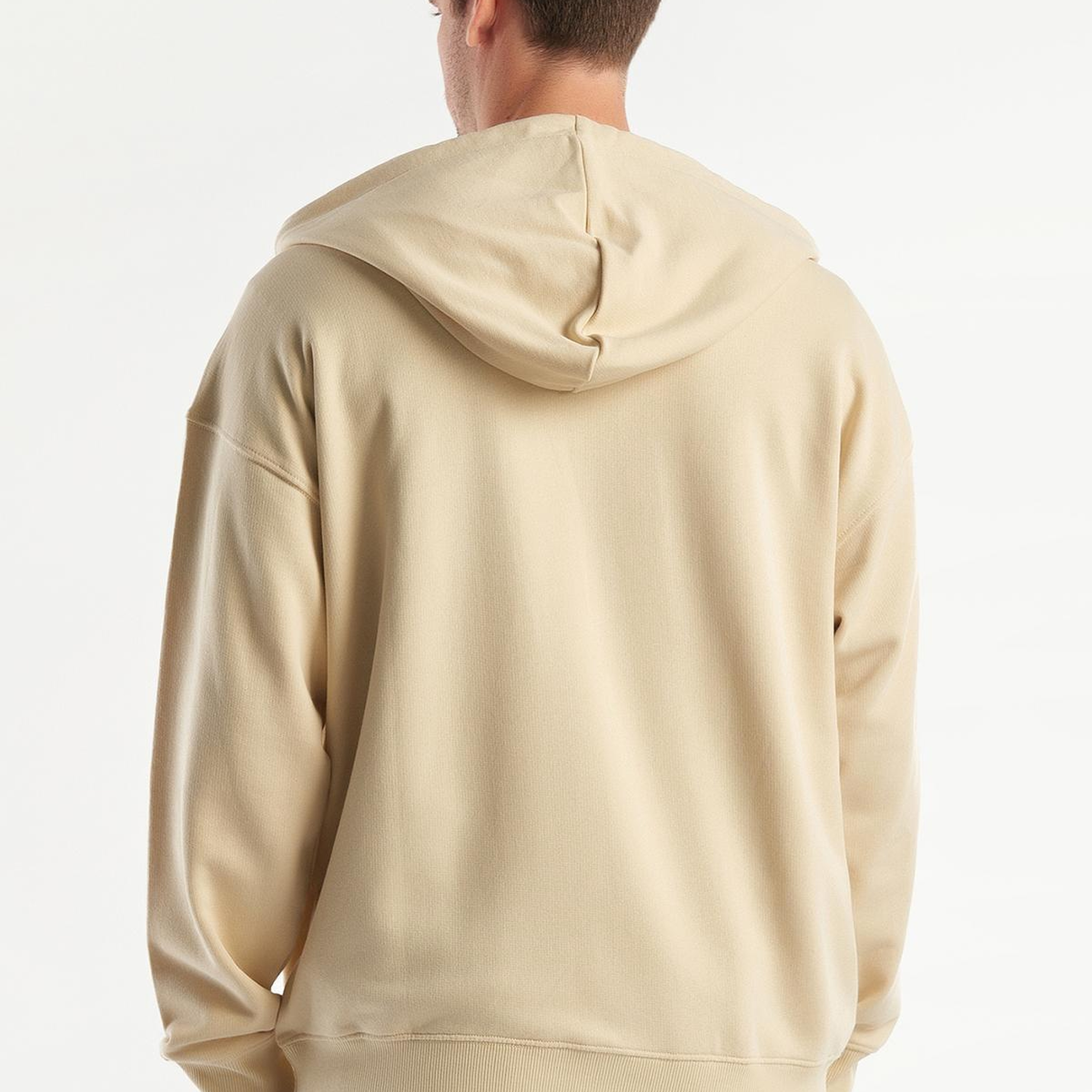 Erkek Bej Kapüşonlu Fermuarlı Sweatshirt