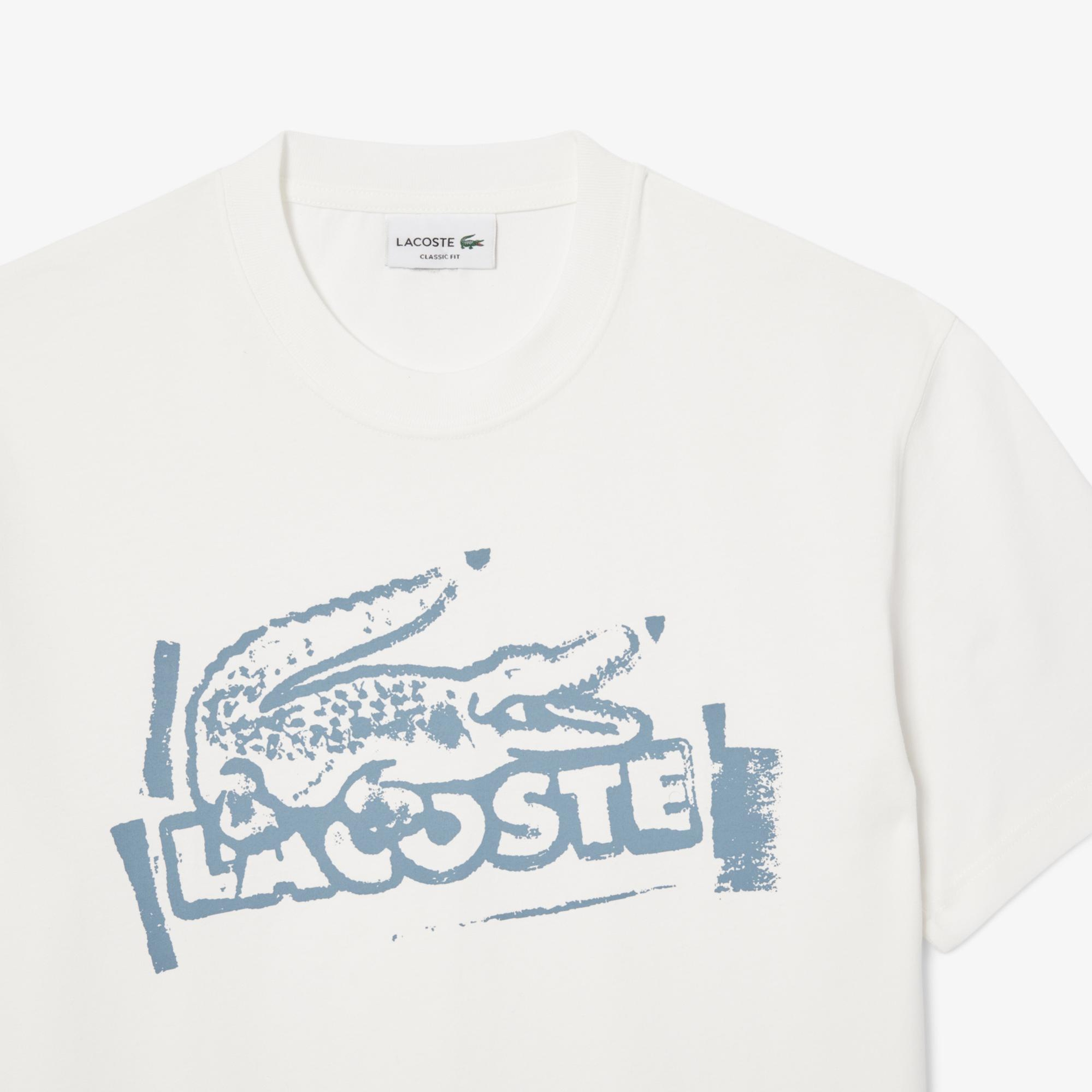 Lacoste Classic Fit Baskılı Erkek Bej T-Shirt