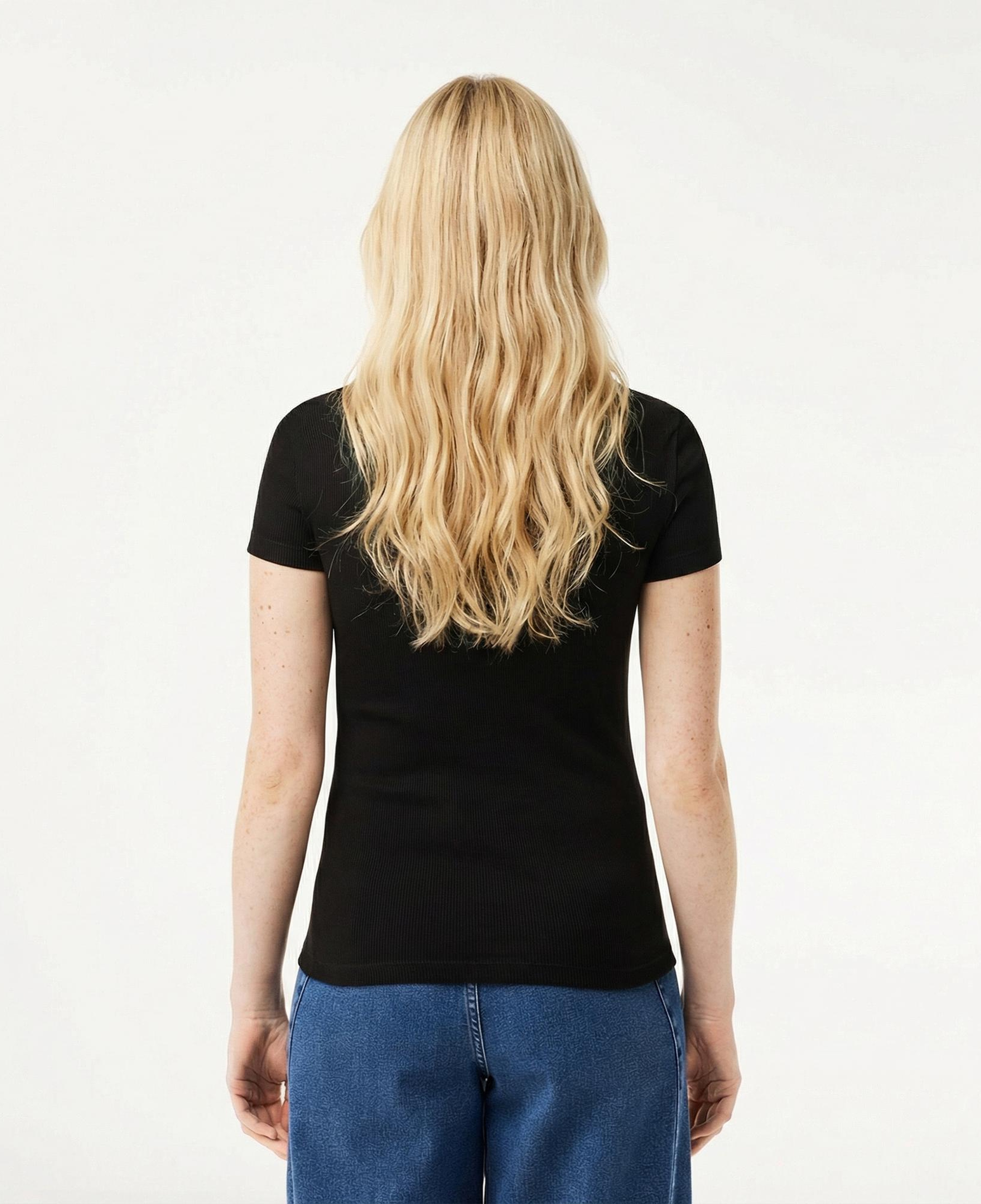 Lacoste Kadın Slim Fit Bisiklet Yaka Siyah T-Shirt