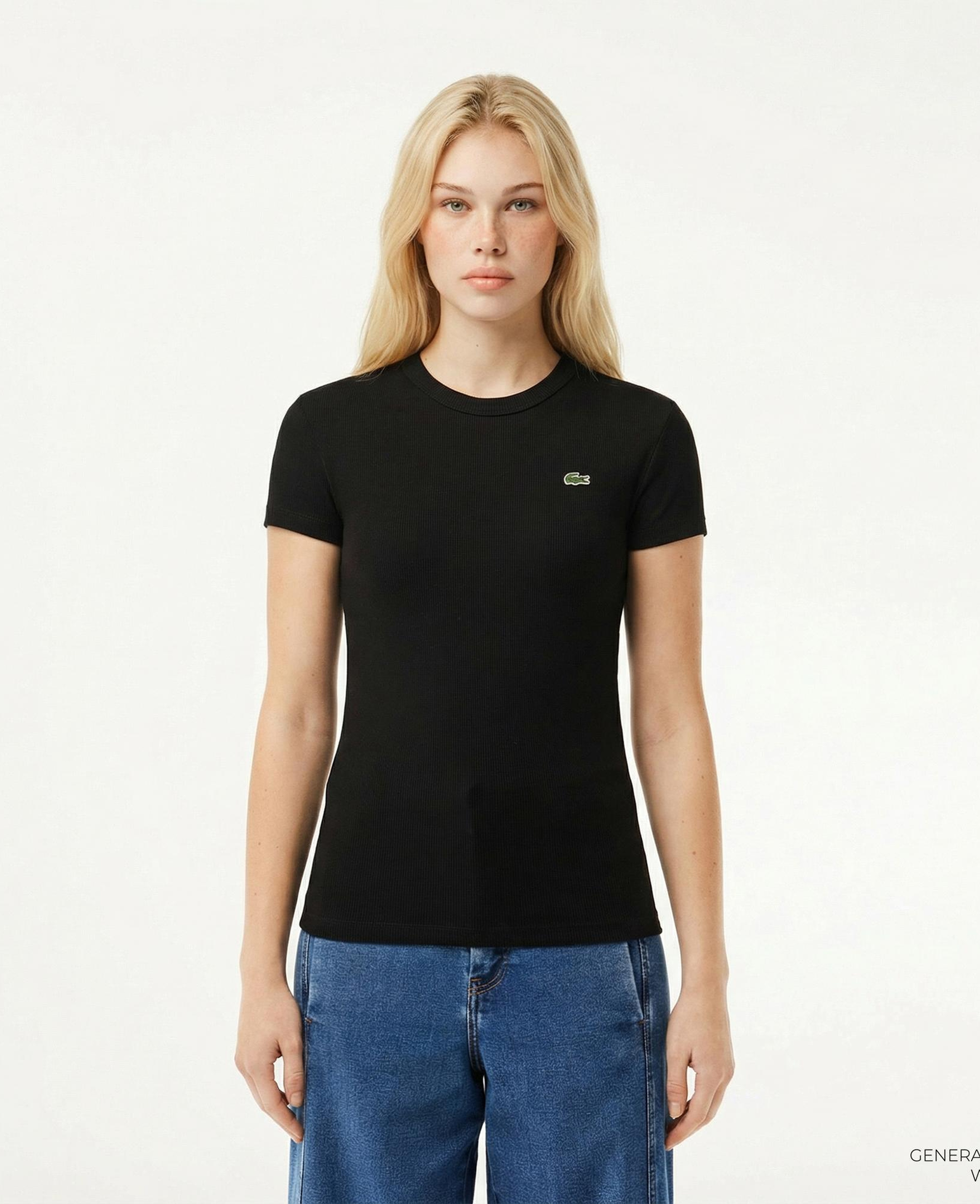 Lacoste Kadın Slim Fit Bisiklet Yaka Siyah T-Shirt