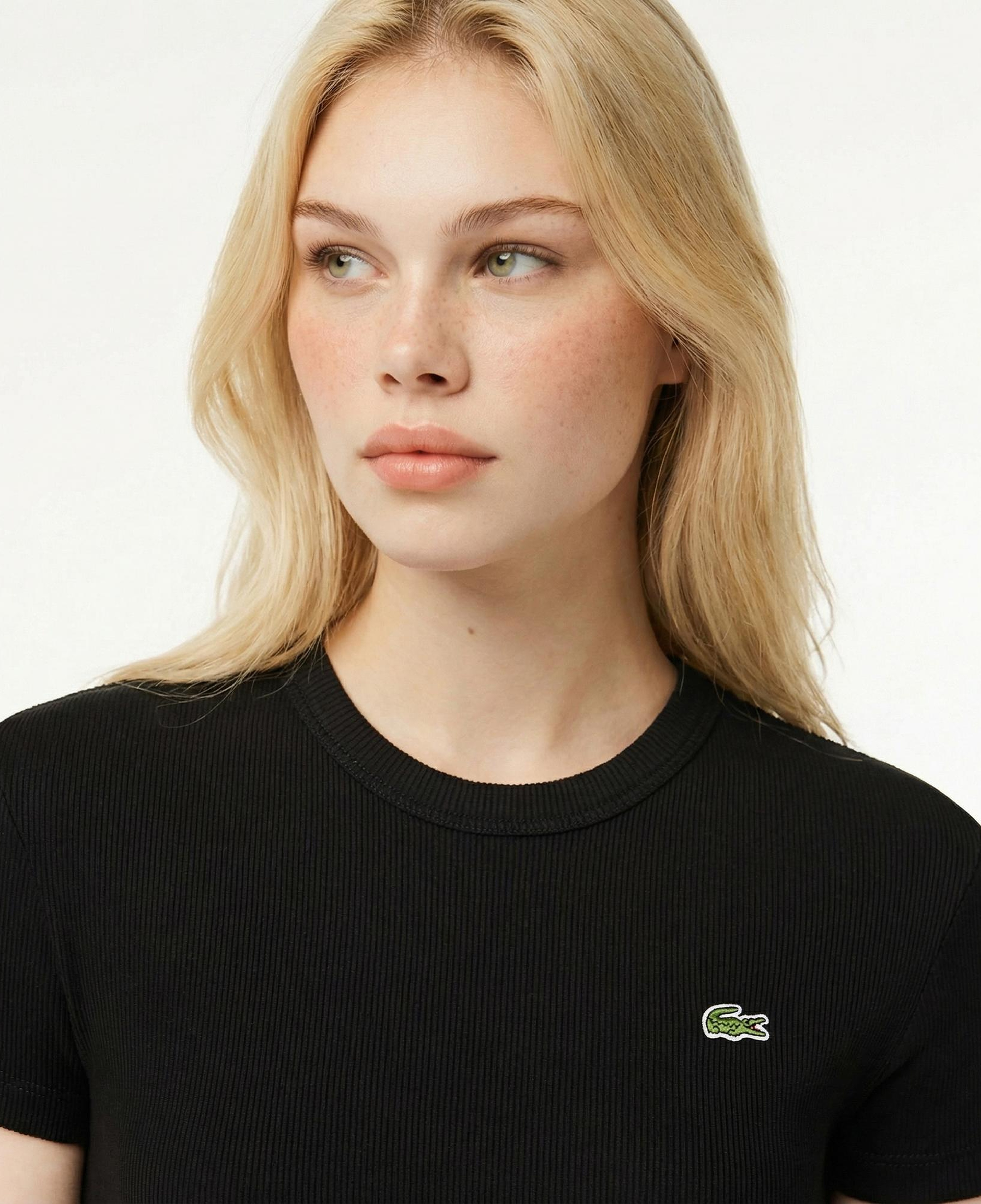 Lacoste Kadın Slim Fit Bisiklet Yaka Siyah T-Shirt