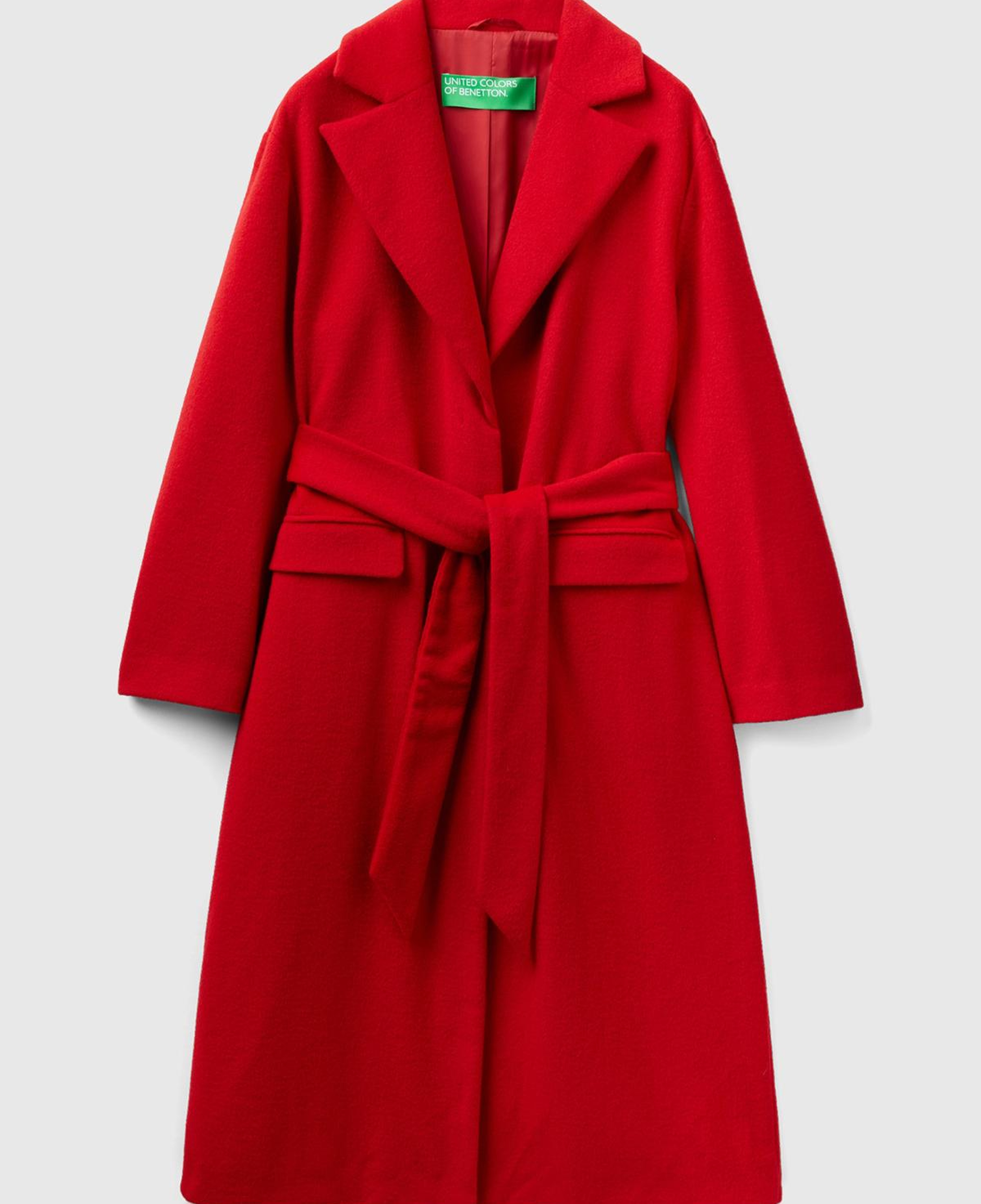 Kadın Bordo Yün Karışımlı Belden Bağlamalı Palto