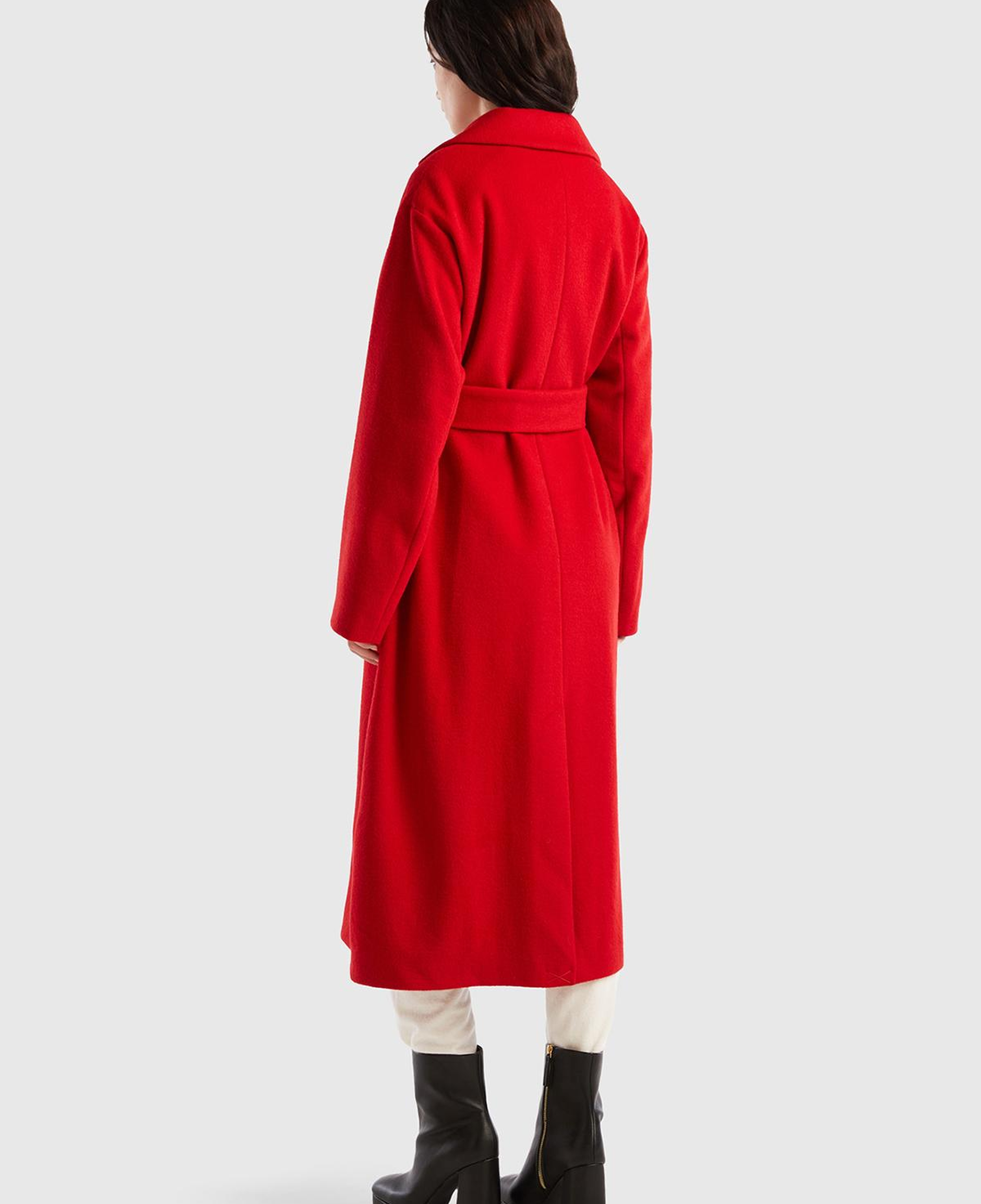 Kadın Bordo Yün Karışımlı Belden Bağlamalı Palto