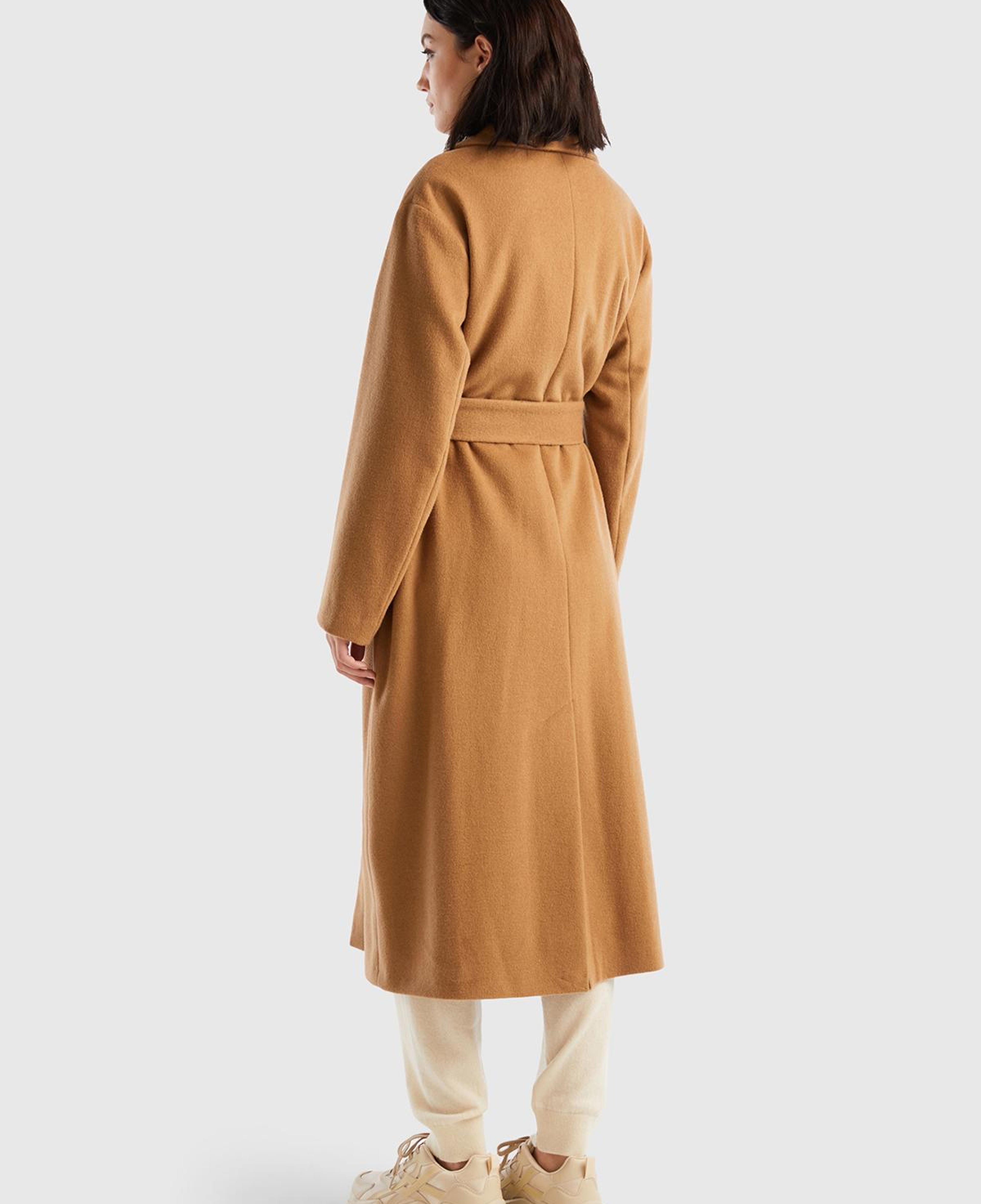 Kadın Taba Yün Karışımlı Belden Bağlamalı Palto