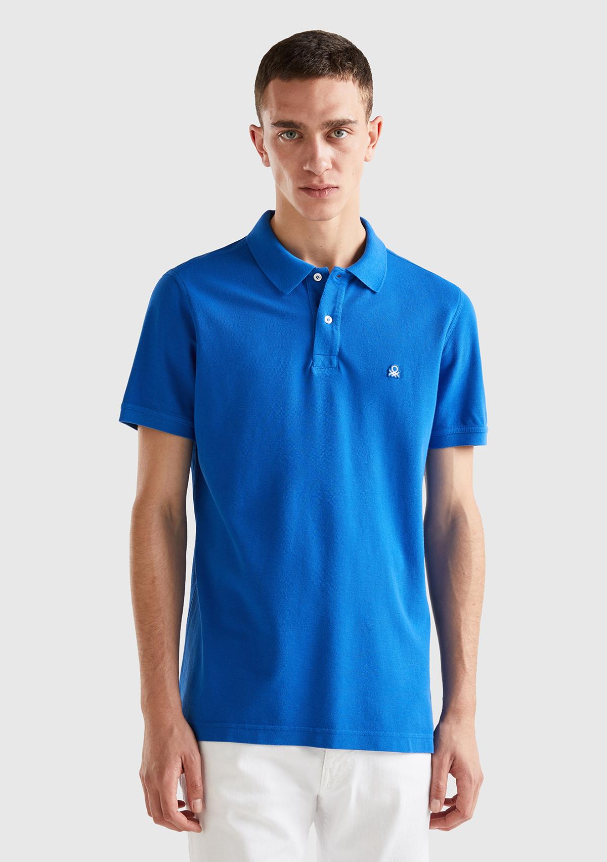 Erkek Saks Mavi Regular Fit Kısa Kollu Polo Tshirt