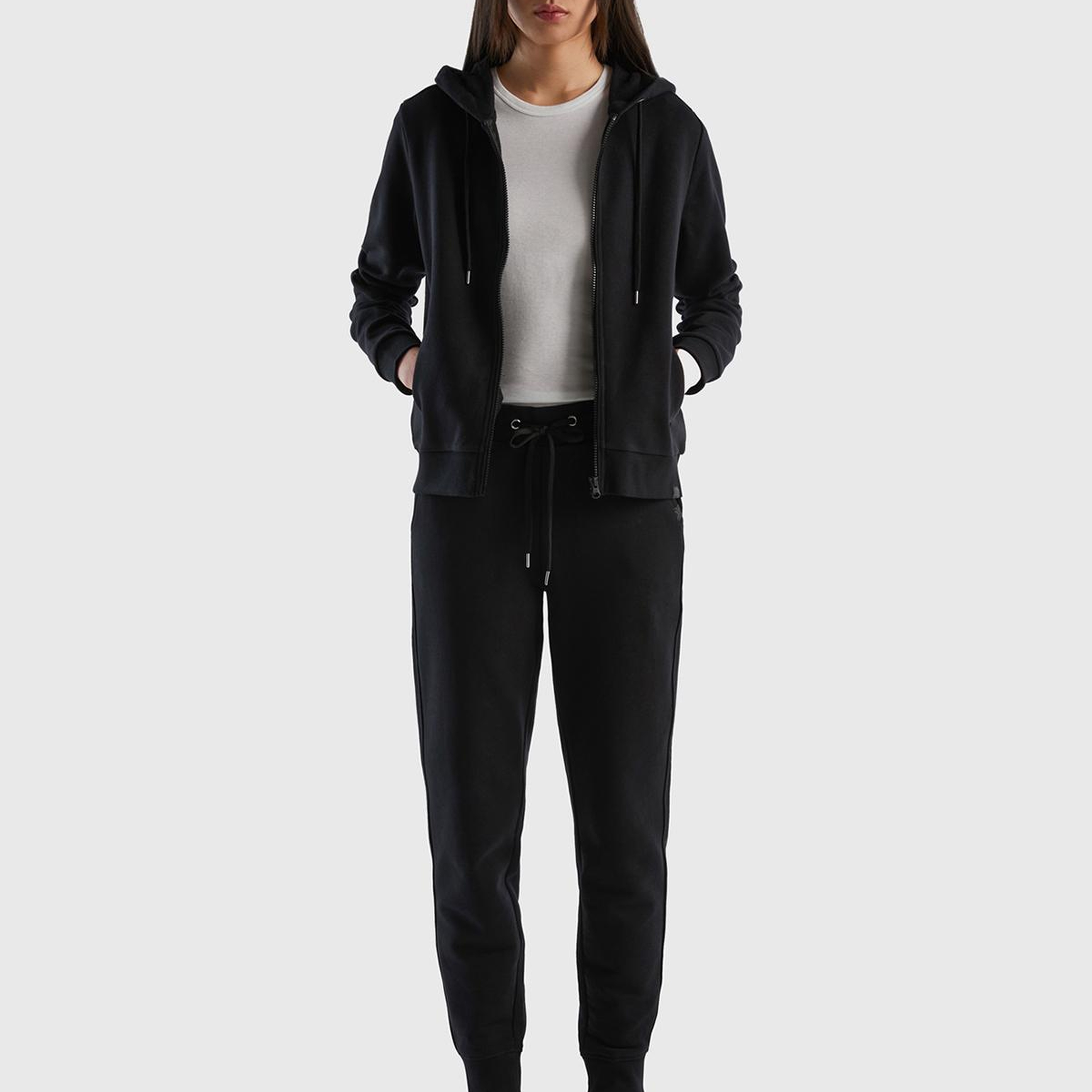 Kadın Siyah Fermuarlı Kapüşonlu Sweatshirt