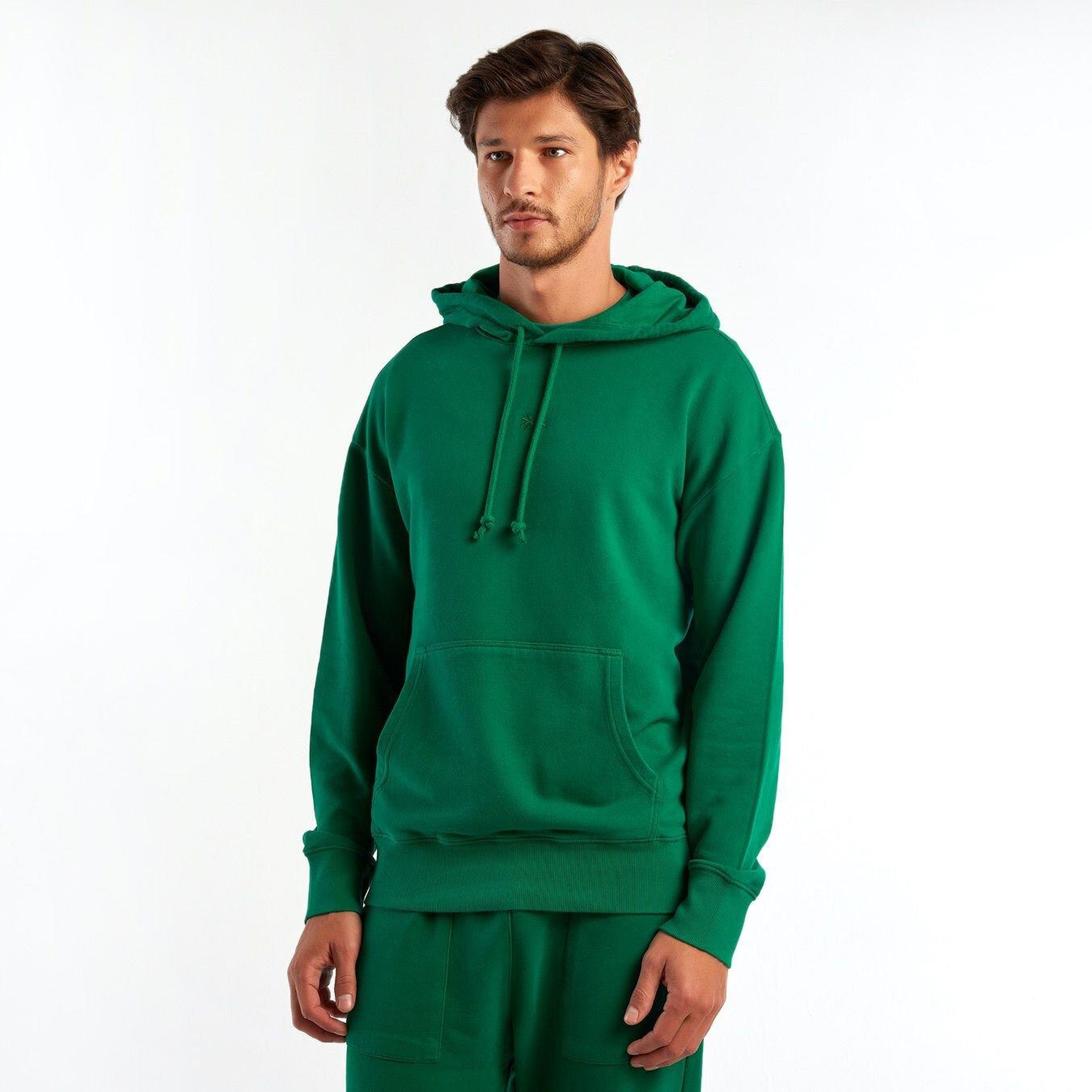 Erkek Yeşil Kapşonlu Kangru Cepli Sweatshirt