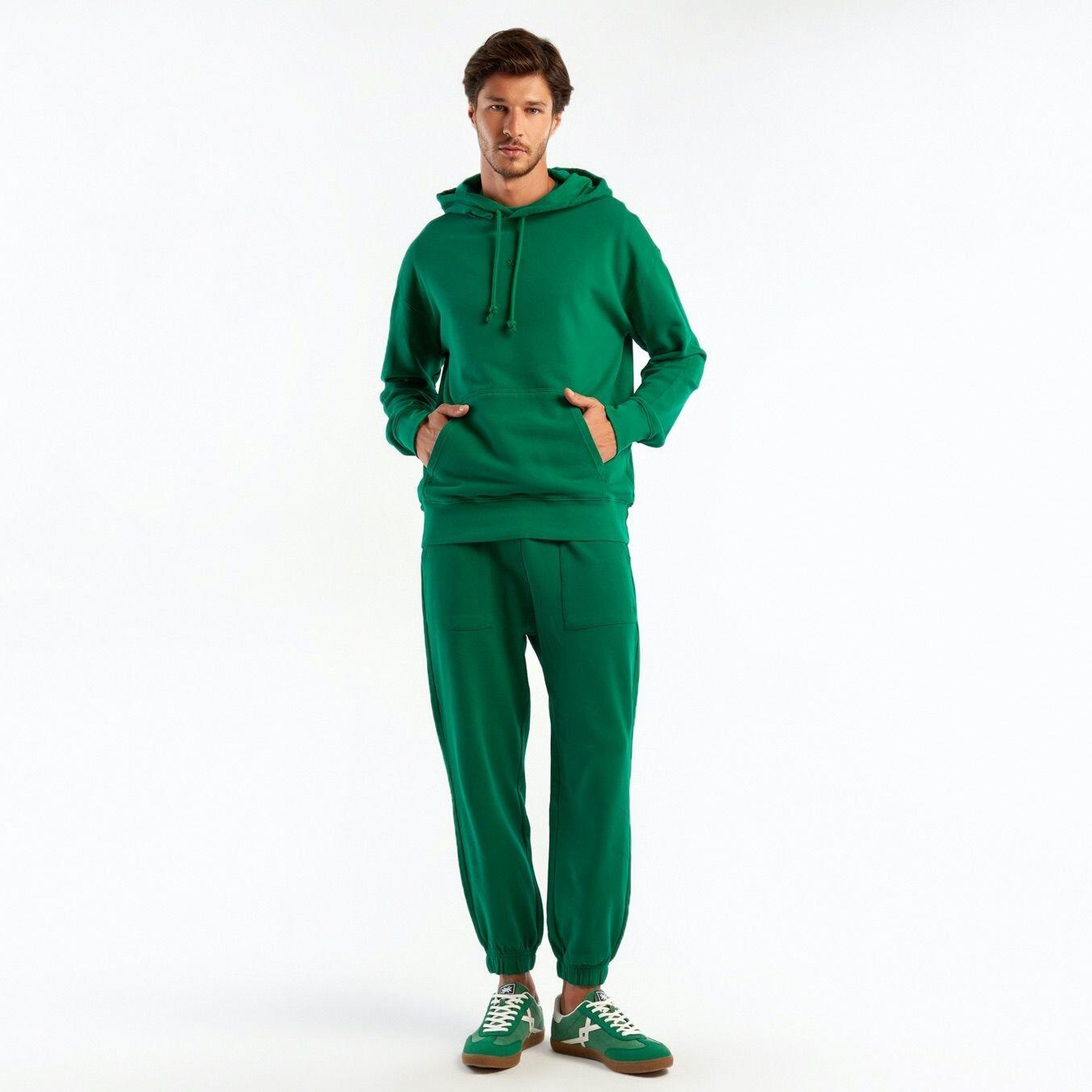 Erkek Yeşil Kapşonlu Kangru Cepli Sweatshirt