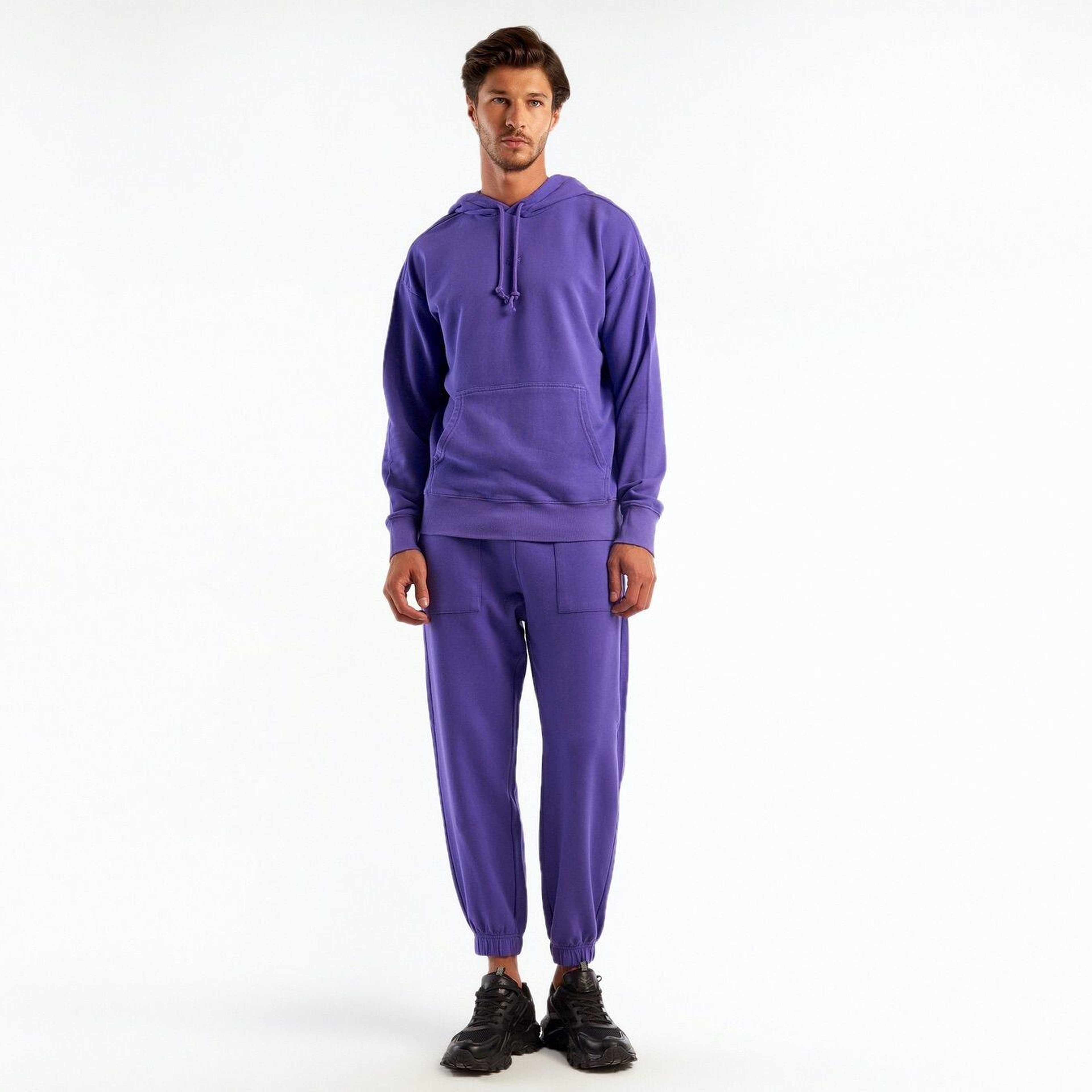 Erkek Mor Kapşonlu Kangru Cepli Sweatshirt