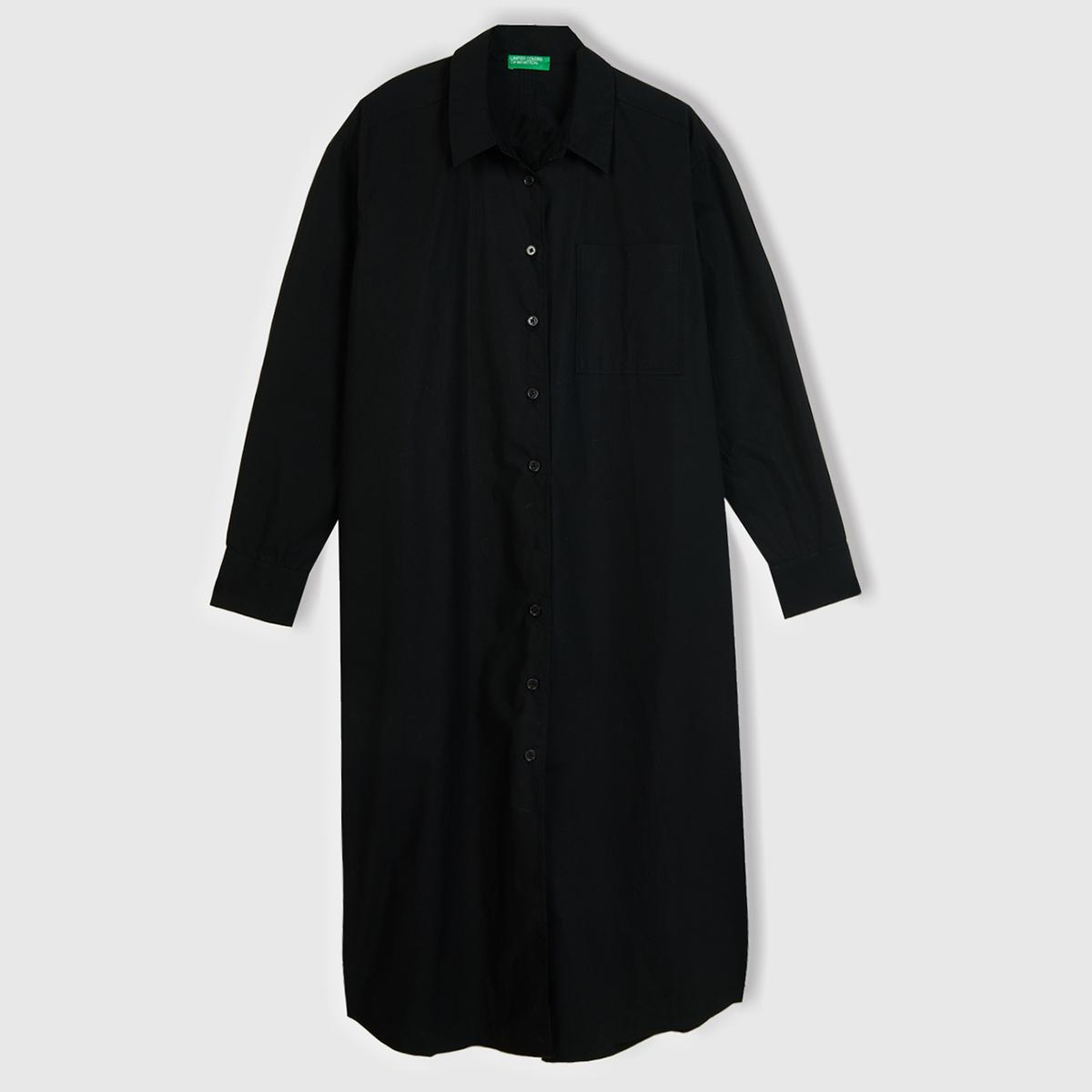 Kadın Siyah %100 Koton Gömlek Yaka Uzun Kollu Popline Elbise