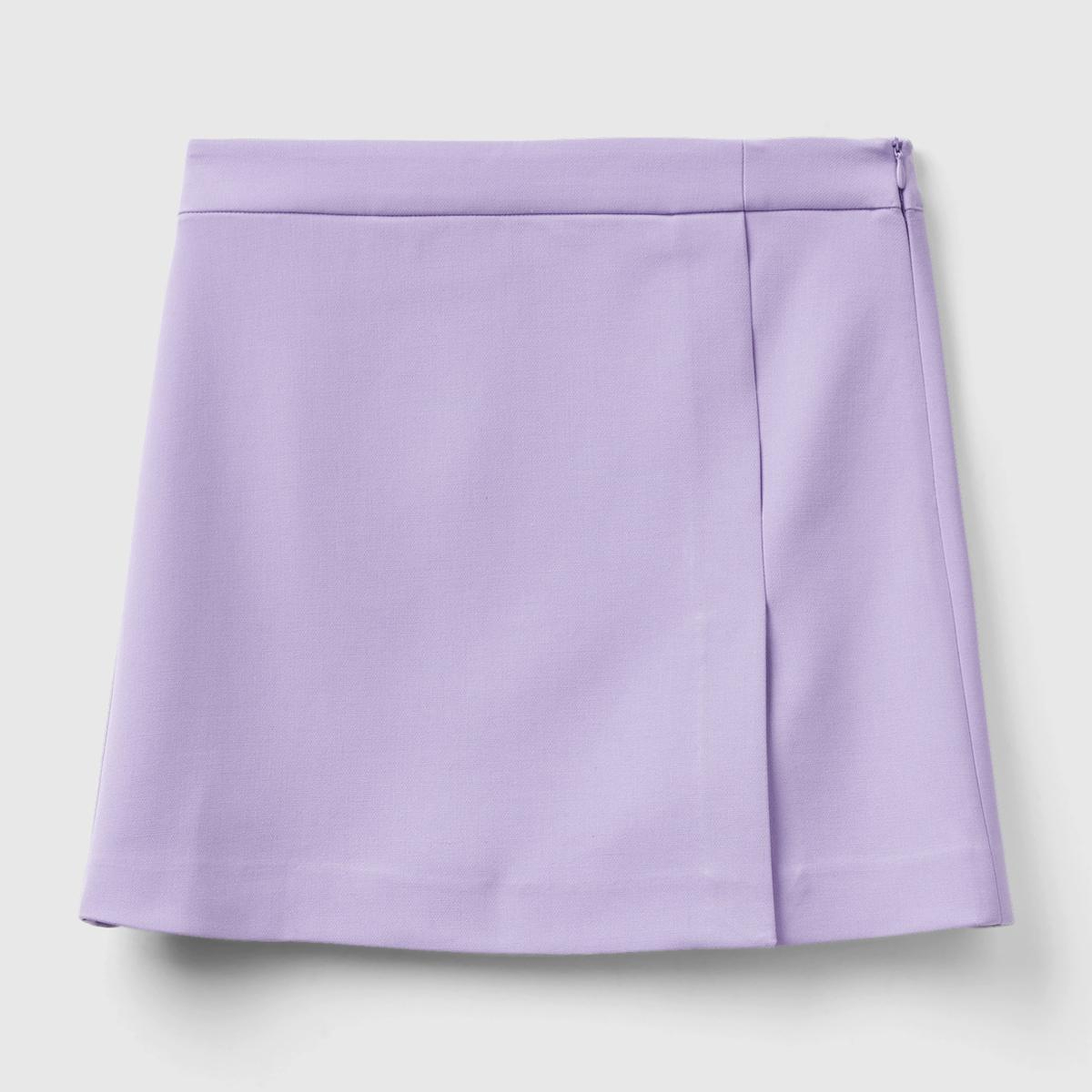 Kadın Lila Poliviskoz Yandan Fermuarlı Mini Etek
