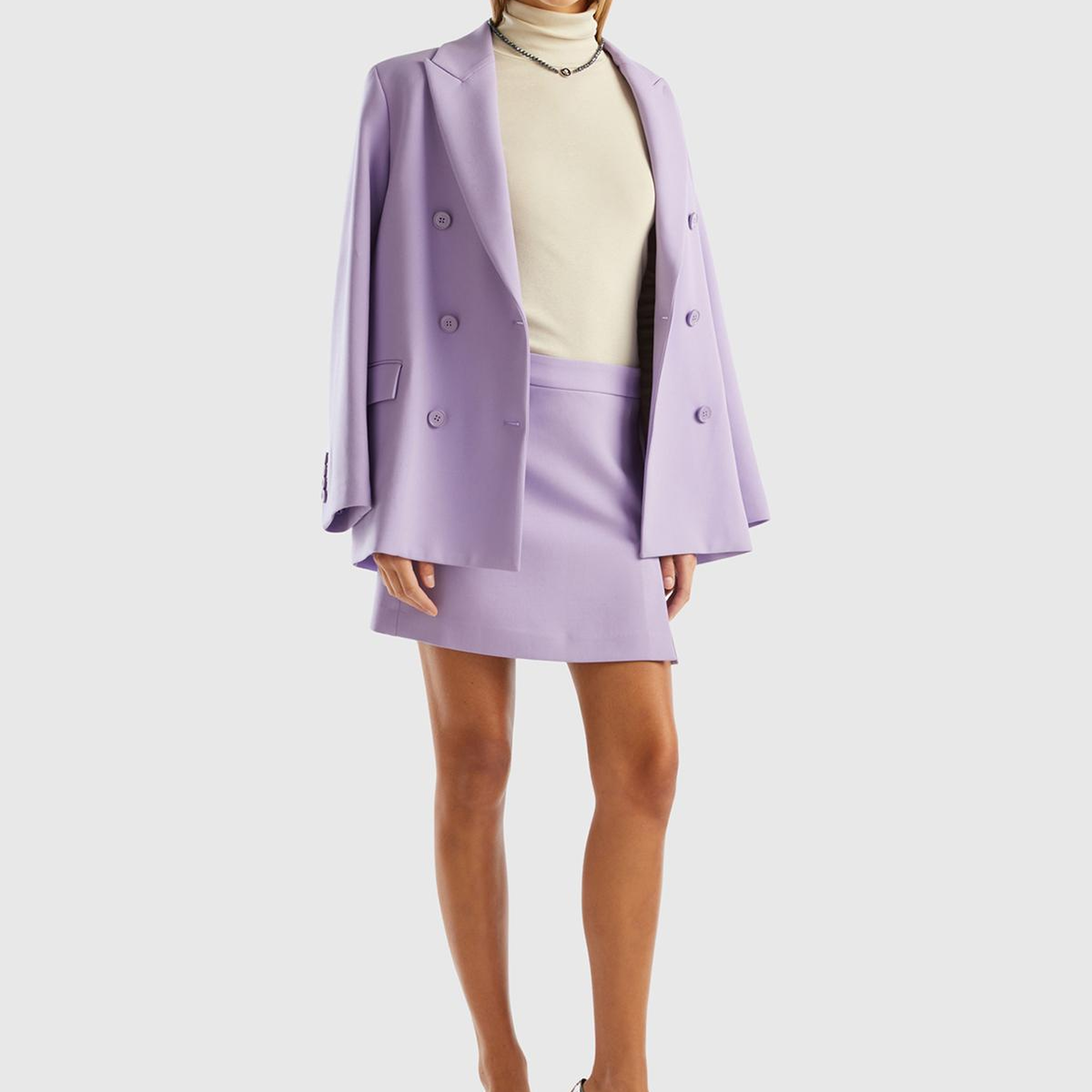 Kadın Lila Poliviskoz Yandan Fermuarlı Mini Etek