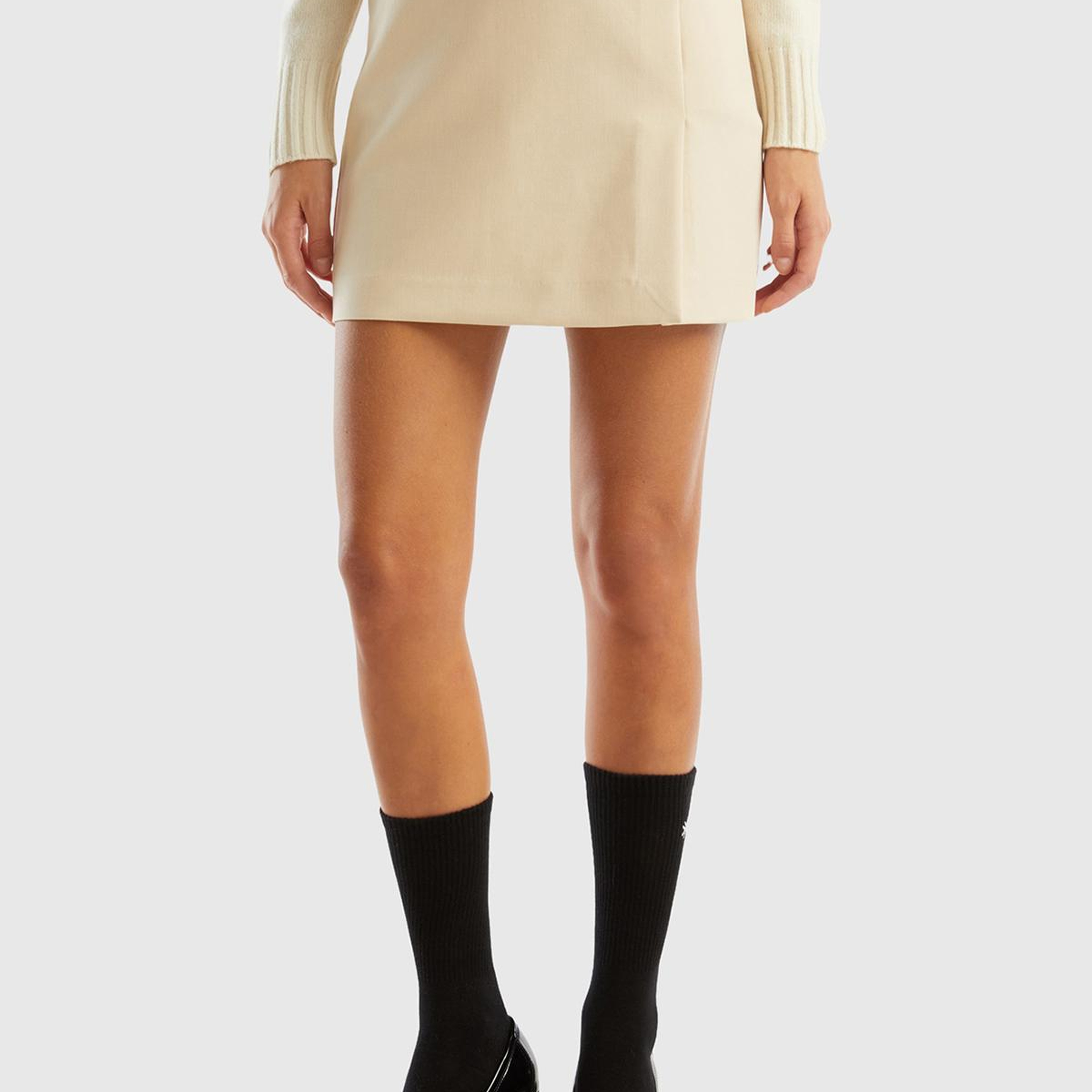 Kadın Bej Poliviskoz Yandan Fermuarlı Mini Etek