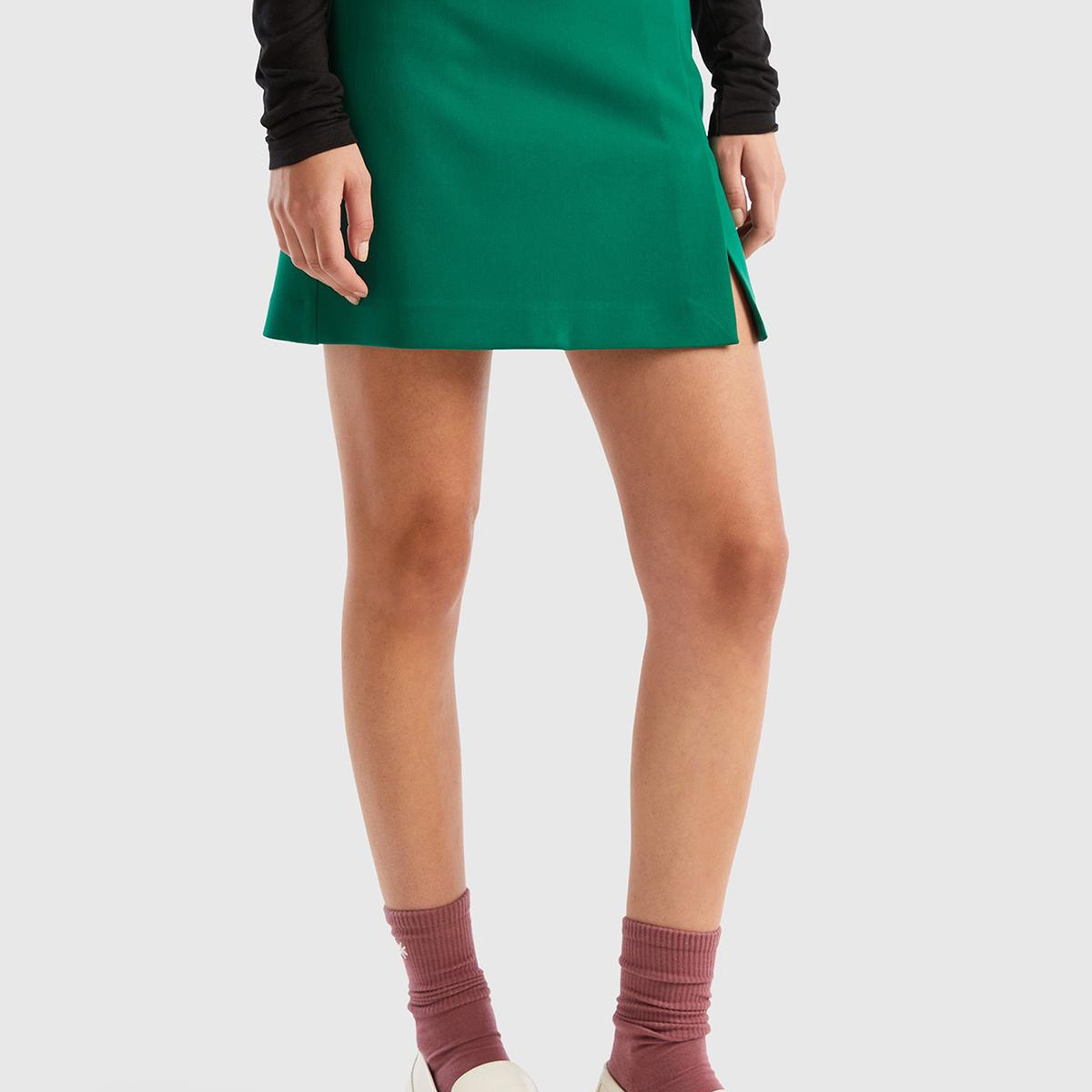 Kadın Yeşil Poliviskoz Yandan Fermuarlı Mini Etek