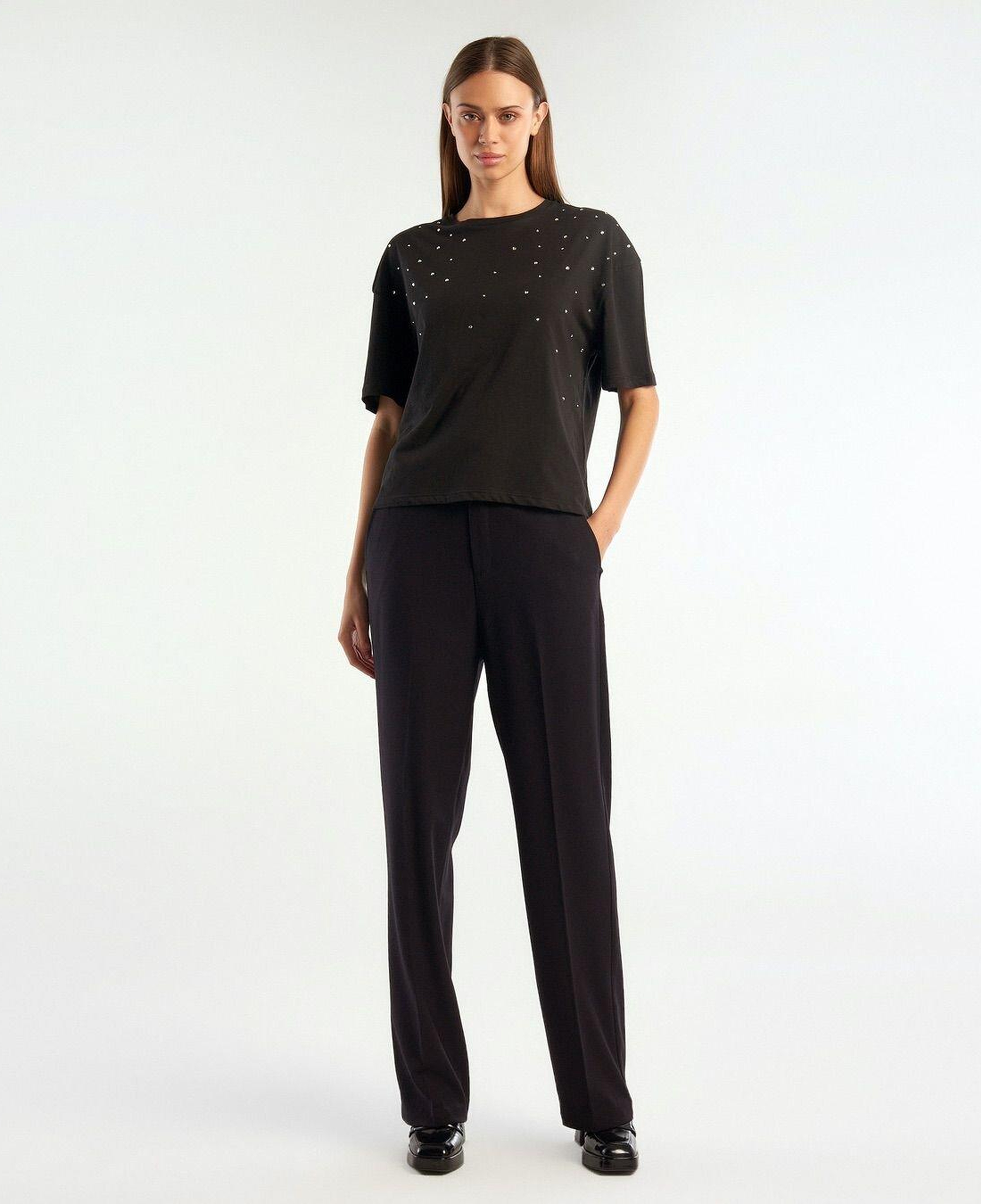Kadın Siyah Poliviskoz Yumuşak Dokulu Regular Fit Pantolon