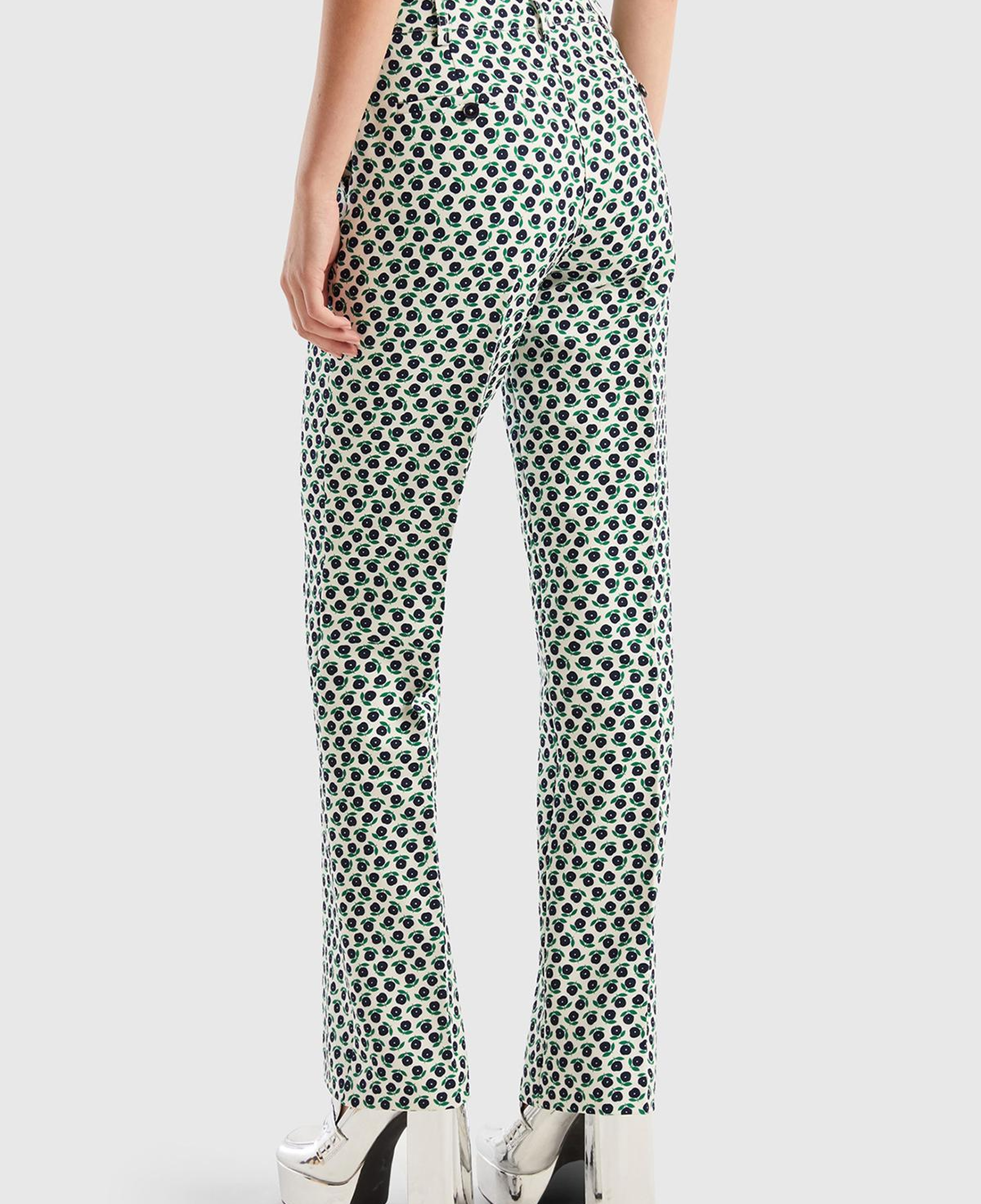 Kadın Yeşil Mix Poliviskoz Çiçek Desenli Regular Fit Pantolon