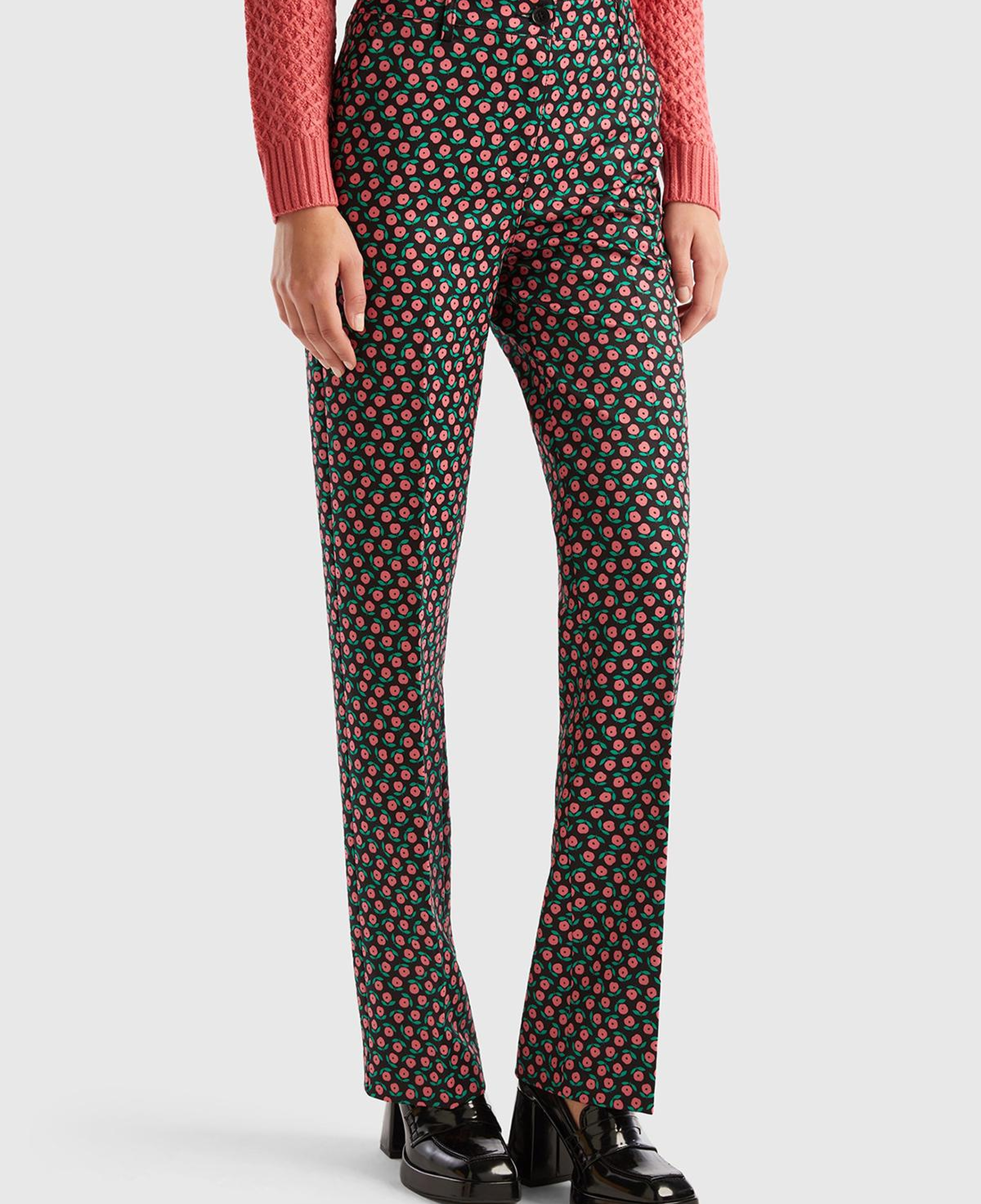 Kadın Pembe Mix Poliviskoz Çiçek Desenli Regular Fit Pantolon