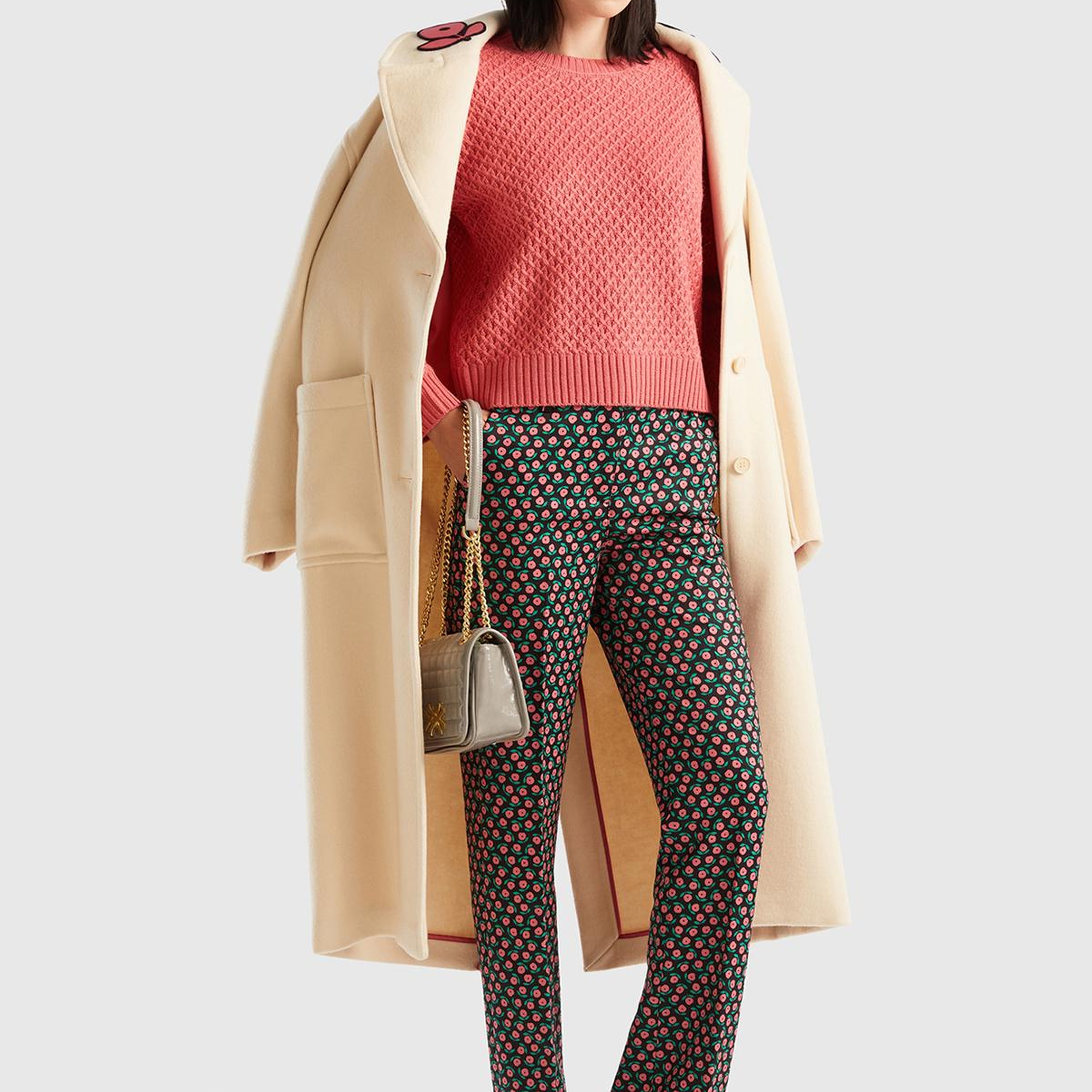 Kadın Pembe Mix Poliviskoz Çiçek Desenli Regular Fit Pantolon